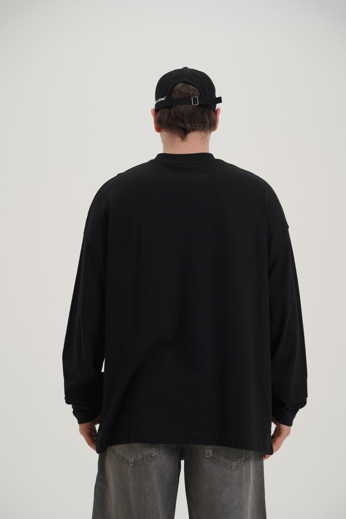 Baskılı Siyah Oversize Longsleeve CT01 K734