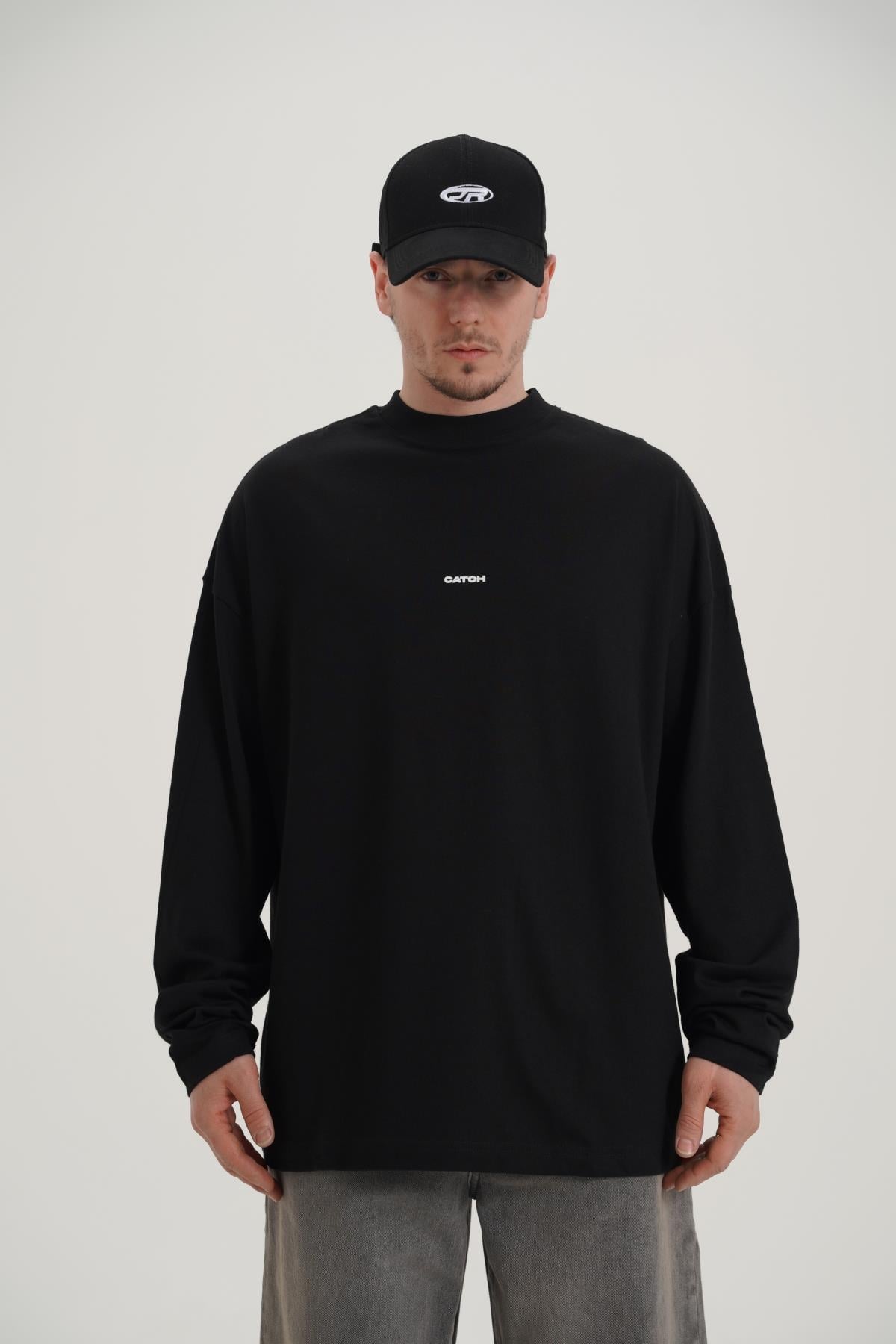 Baskılı Siyah Oversize Longsleeve CT01 K734