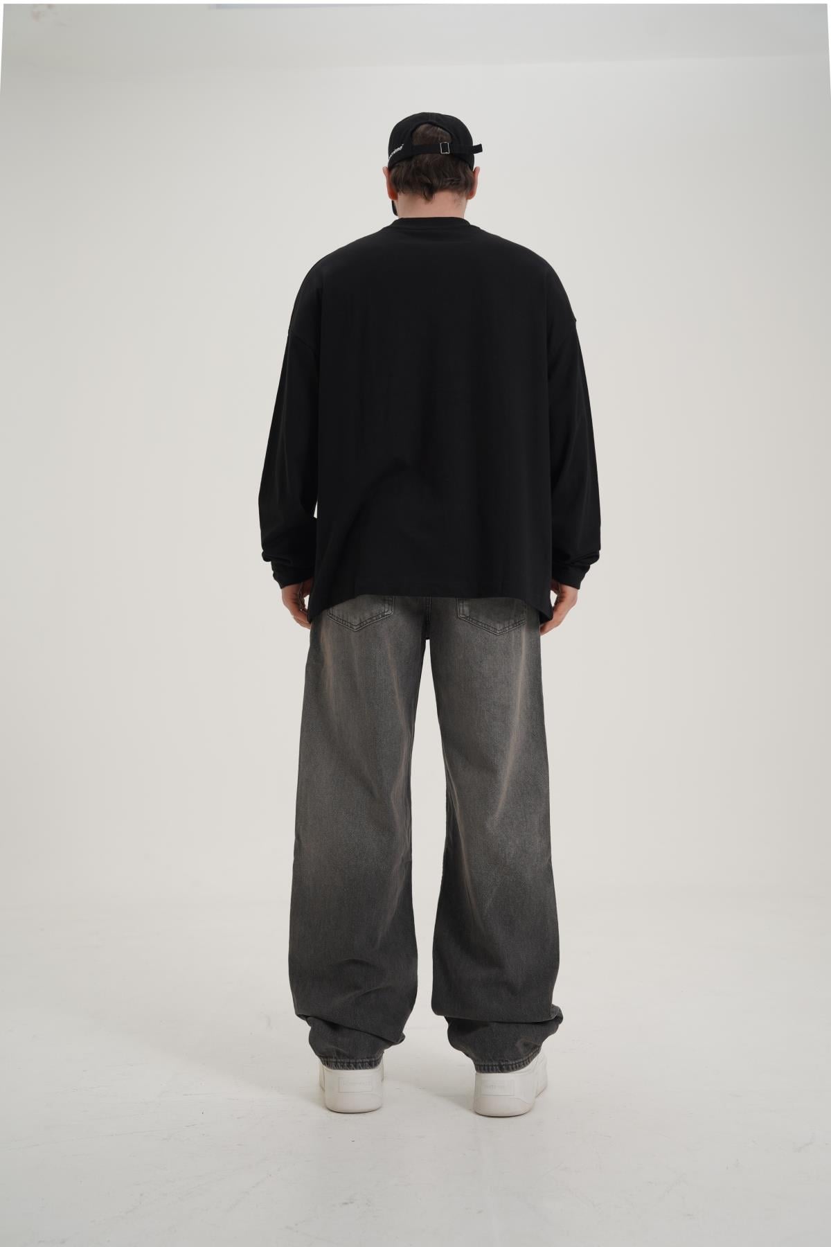 Baskılı Siyah Oversize Longsleeve CT01 K734
