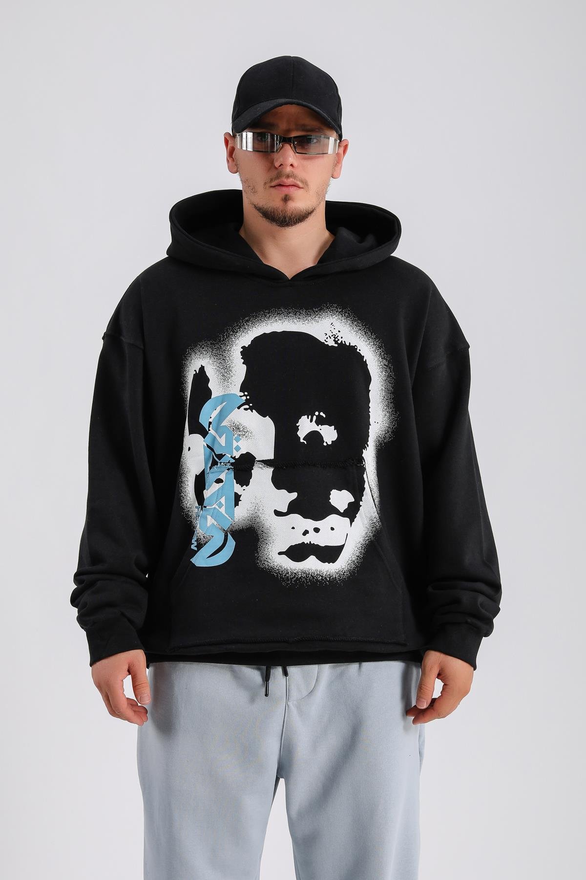 Baskılı Siyah Oversize Rv Sweatshirt SW1135