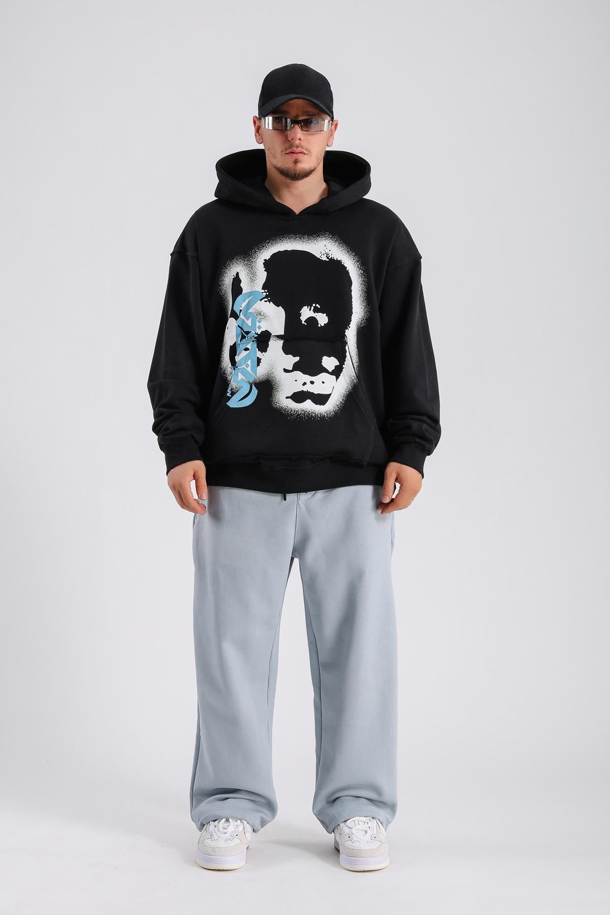 Baskılı Siyah Oversize Rv Sweatshirt SW1135