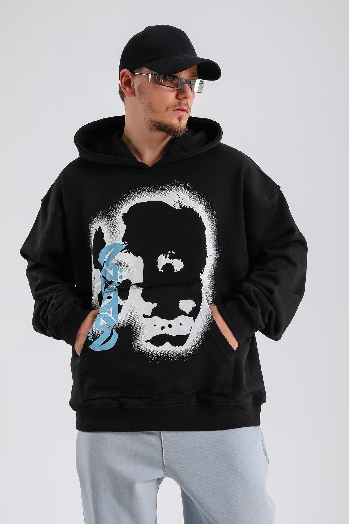 Baskılı Siyah Oversize Rv Sweatshirt SW1135