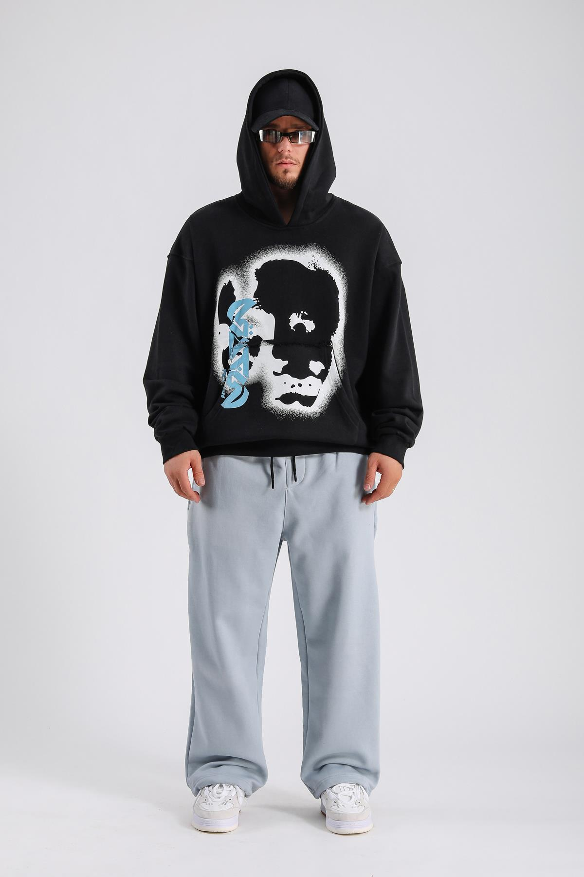 Baskılı Siyah Oversize Rv Sweatshirt SW1135