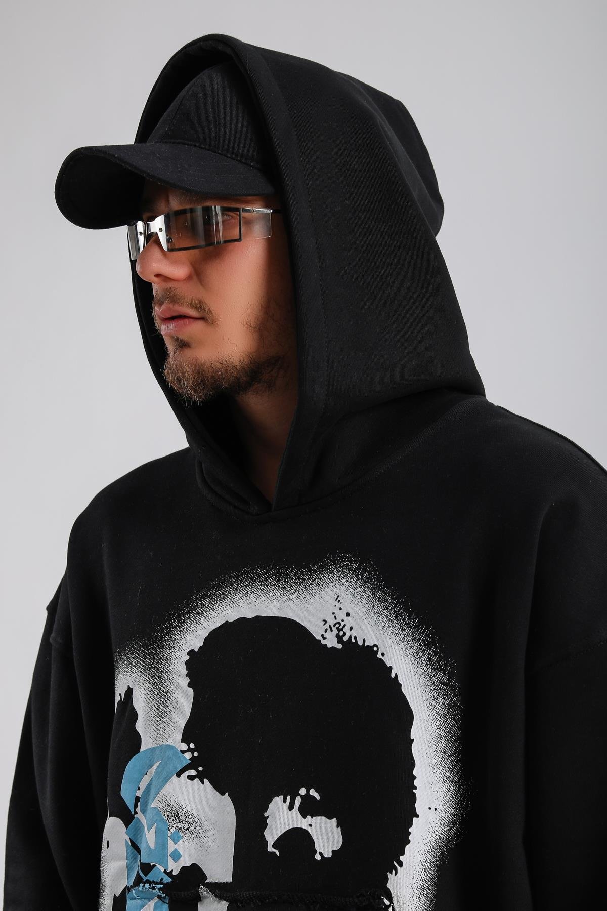 Baskılı Siyah Oversize Rv Sweatshirt SW1135