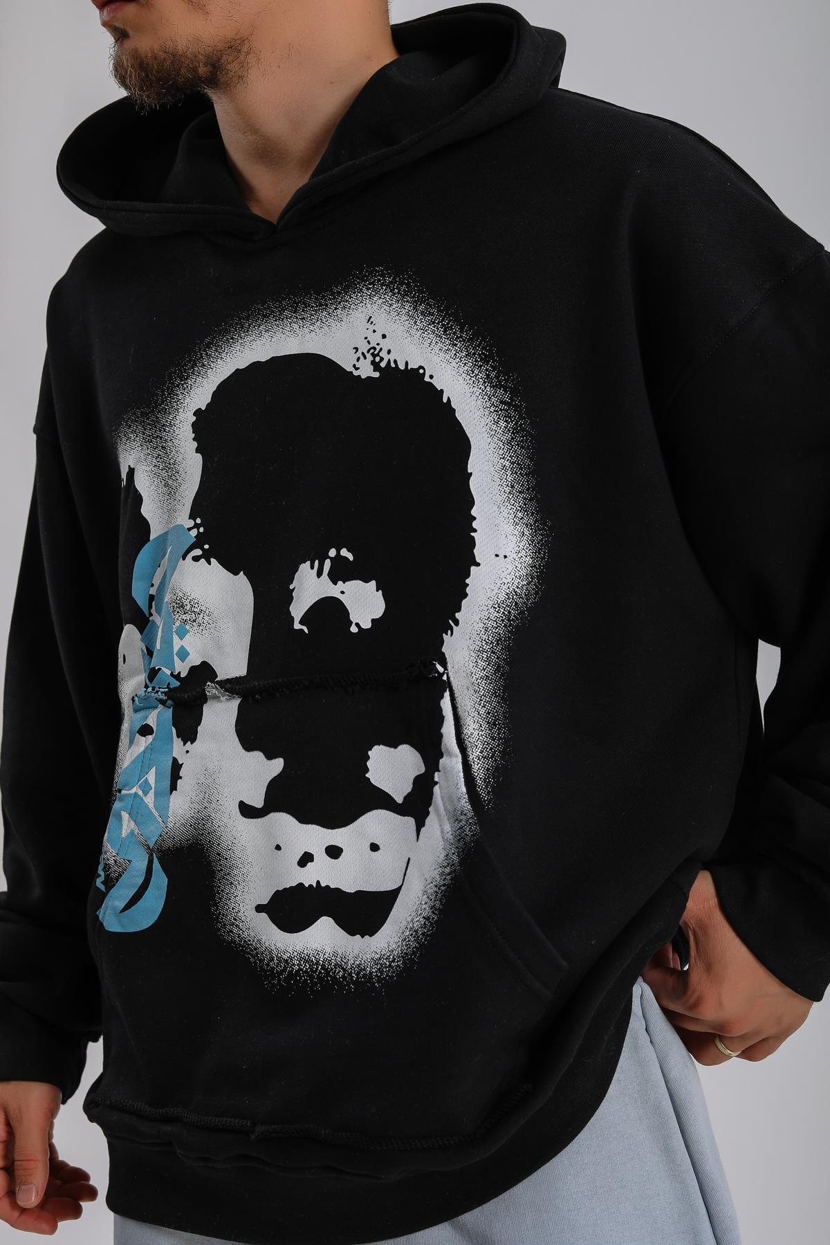 Baskılı Siyah Oversize Rv Sweatshirt SW1135