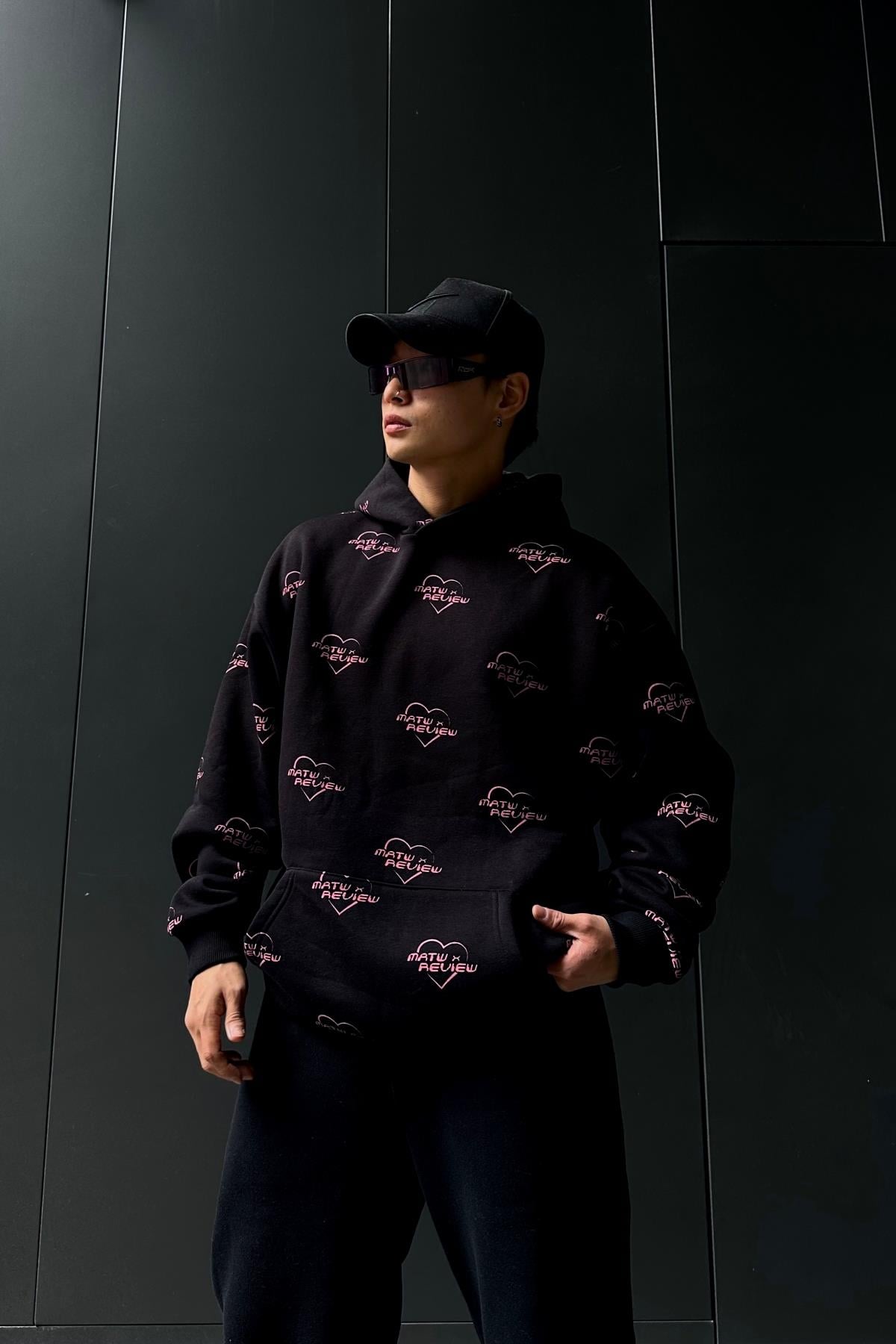 Baskılı Siyah Oversize Sweatshirt SW1038
