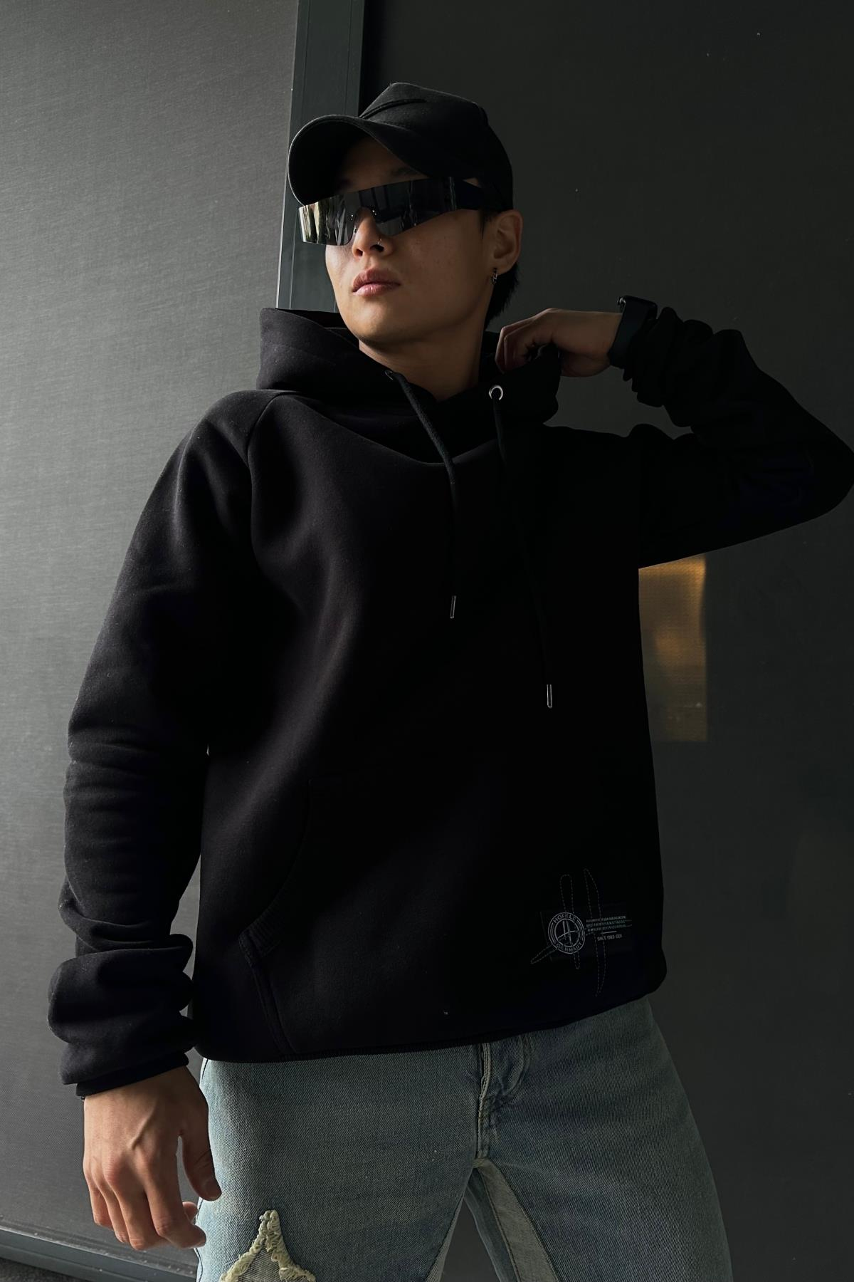 Baskılı Siyah Oversize Sweatshirt SW1024