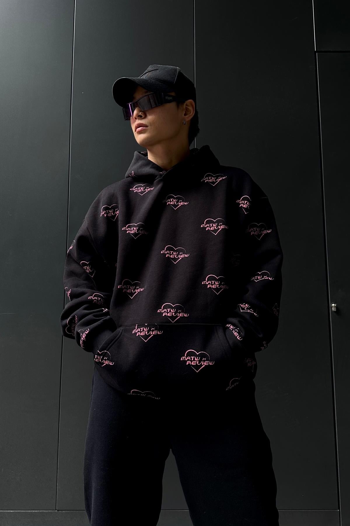 Baskılı Siyah Oversize Sweatshirt SW1038