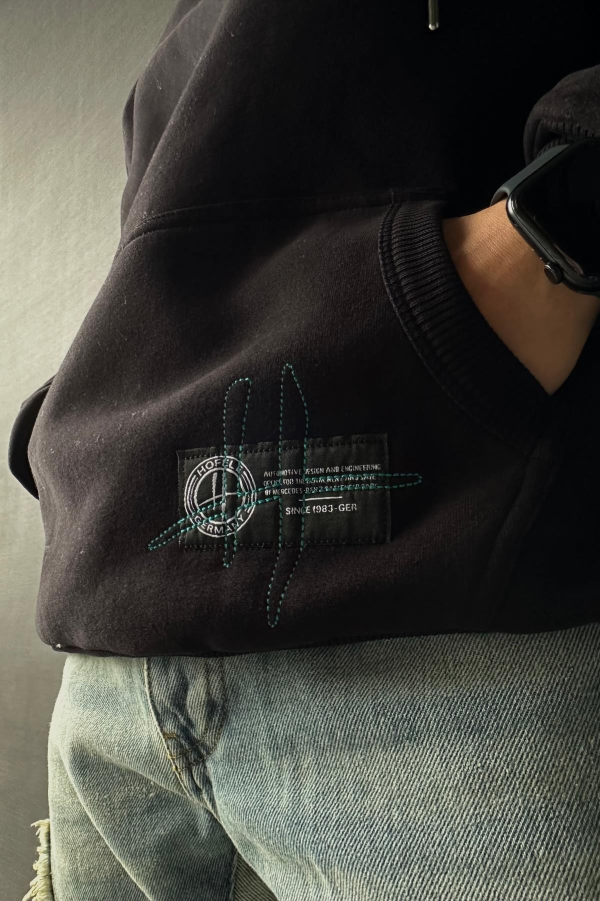Baskılı Siyah Oversize Sweatshirt SW1024