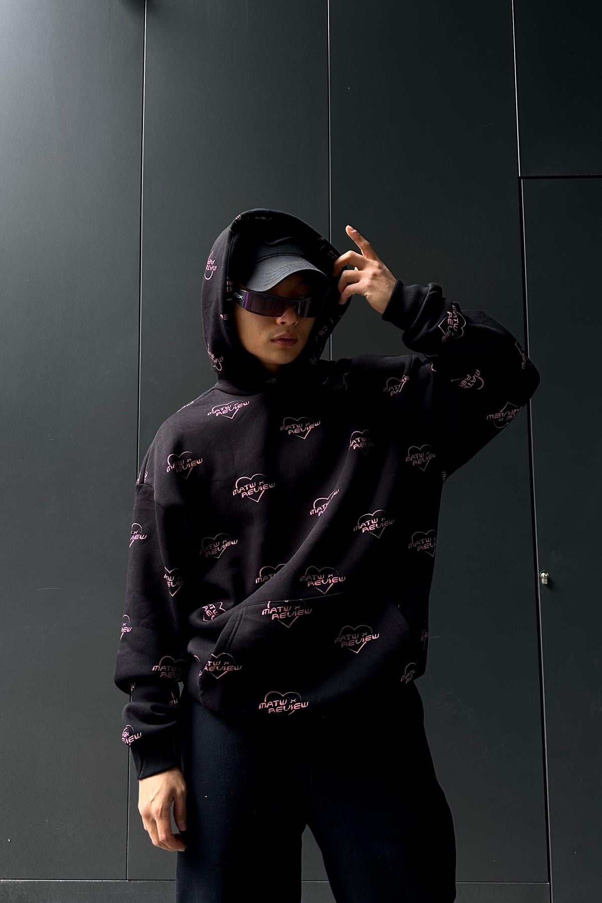 Baskılı Siyah Oversize Sweatshirt SW1038