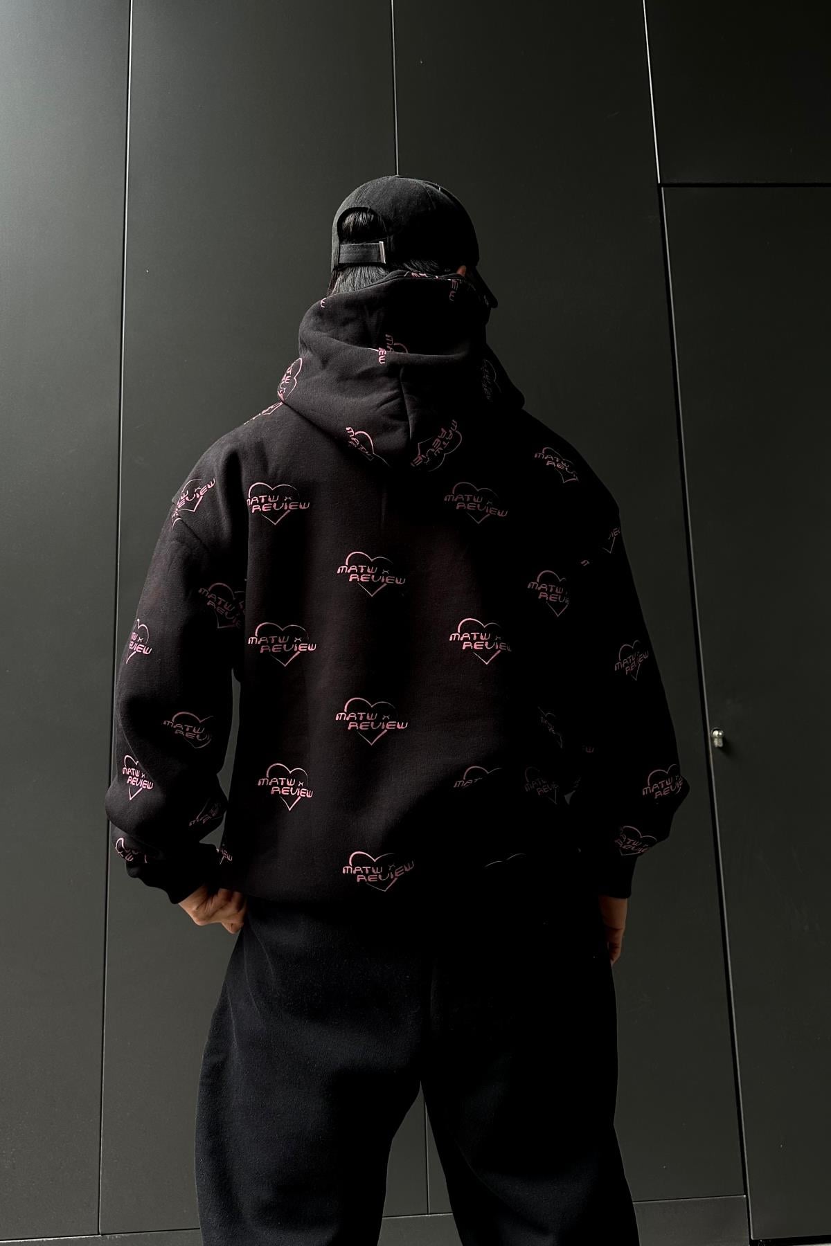Baskılı Siyah Oversize Sweatshirt SW1038