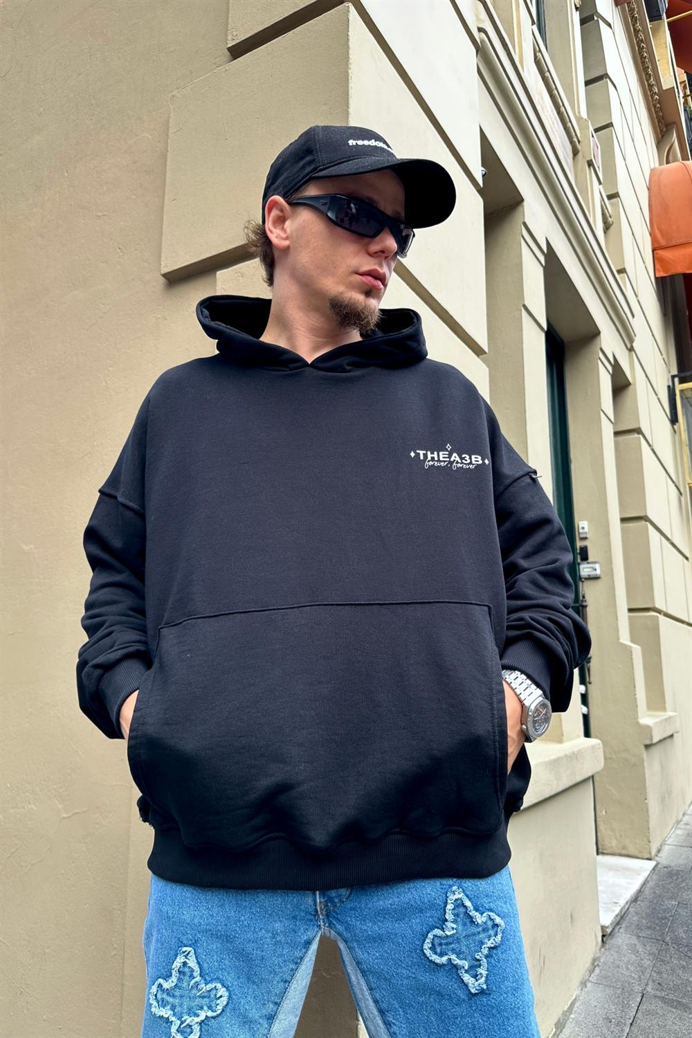 Baskılı Siyah Oversize Sweatshirt SW907