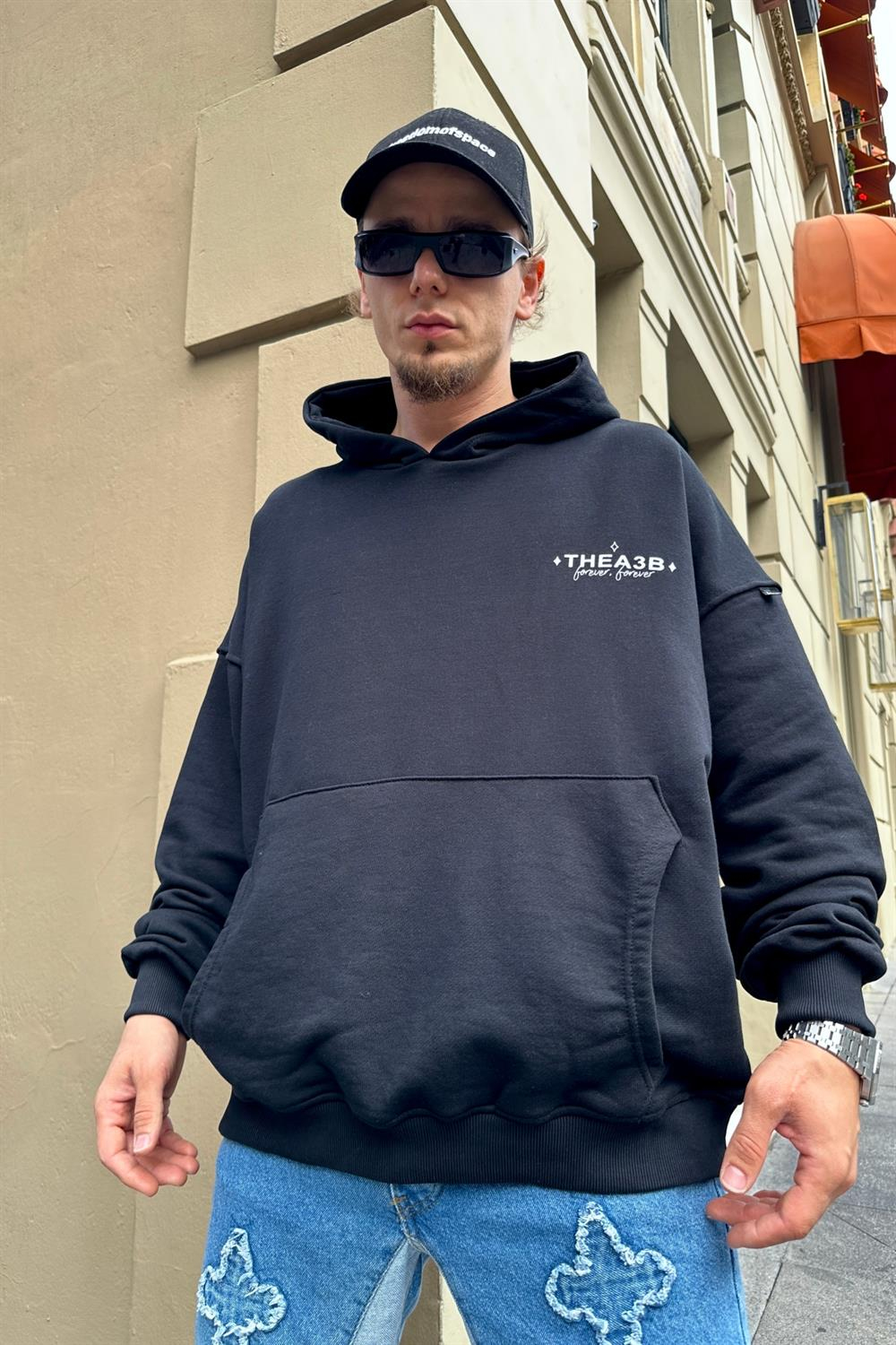 Baskılı Siyah Oversize Sweatshirt SW907