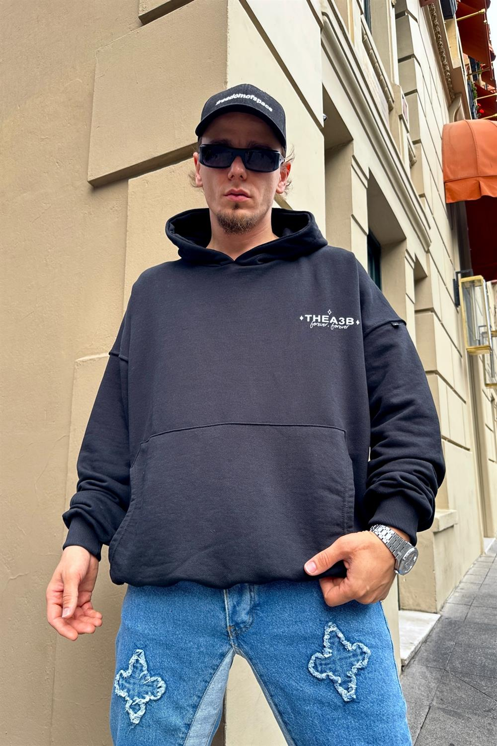 Baskılı Siyah Oversize Sweatshirt SW907