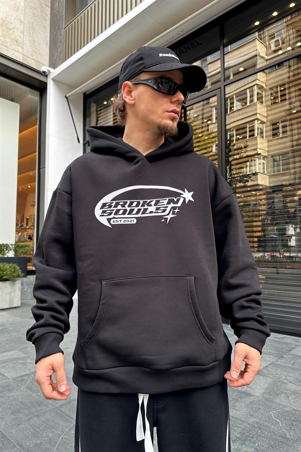 Baskılı Siyah Oversize Sweatshirt SW946