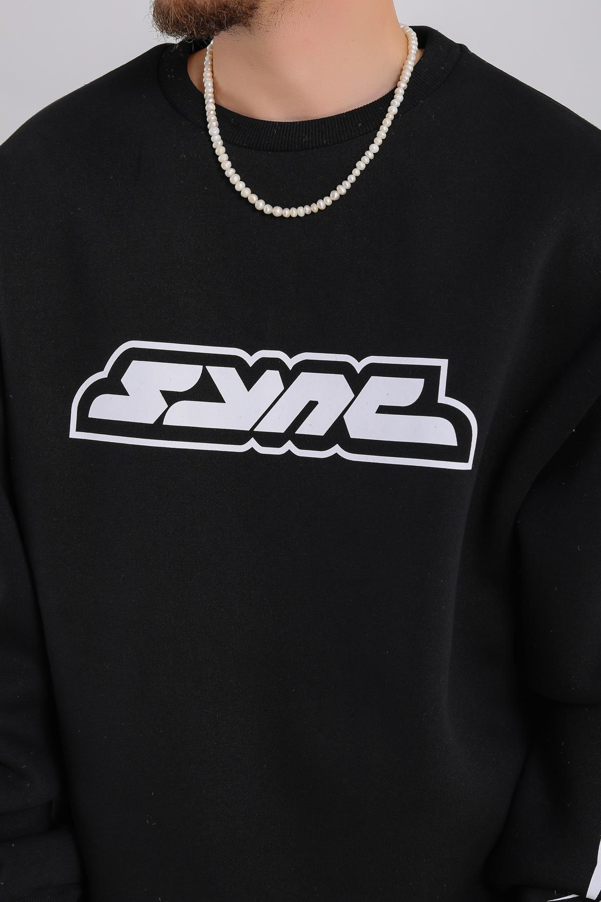 Baskılı Siyah Oversize Sync Sweatshirt SW1212