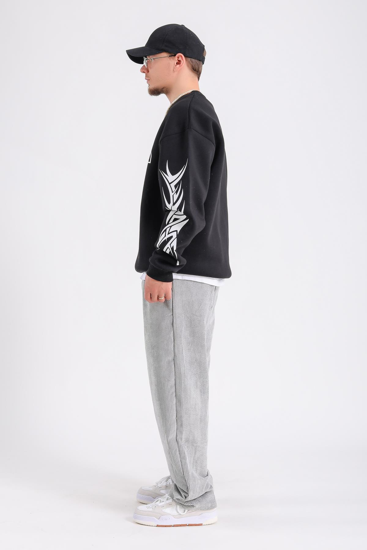 Baskılı Siyah Oversize Sync Sweatshirt SW1212