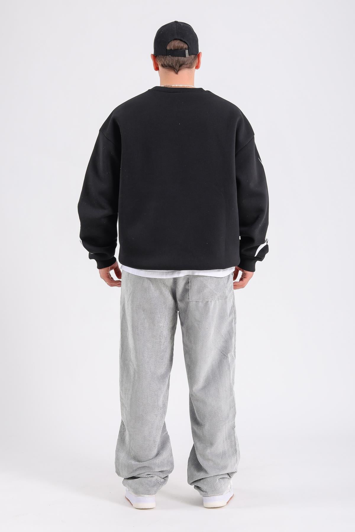 Baskılı Siyah Oversize Sync Sweatshirt SW1212