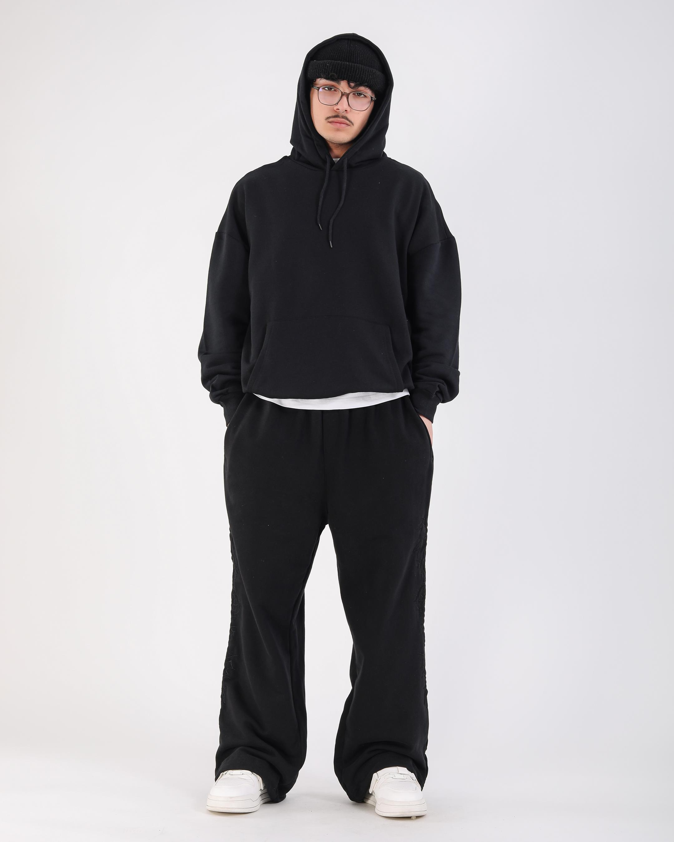 Baskılı Siyah Oversize Tokyo Hoodie