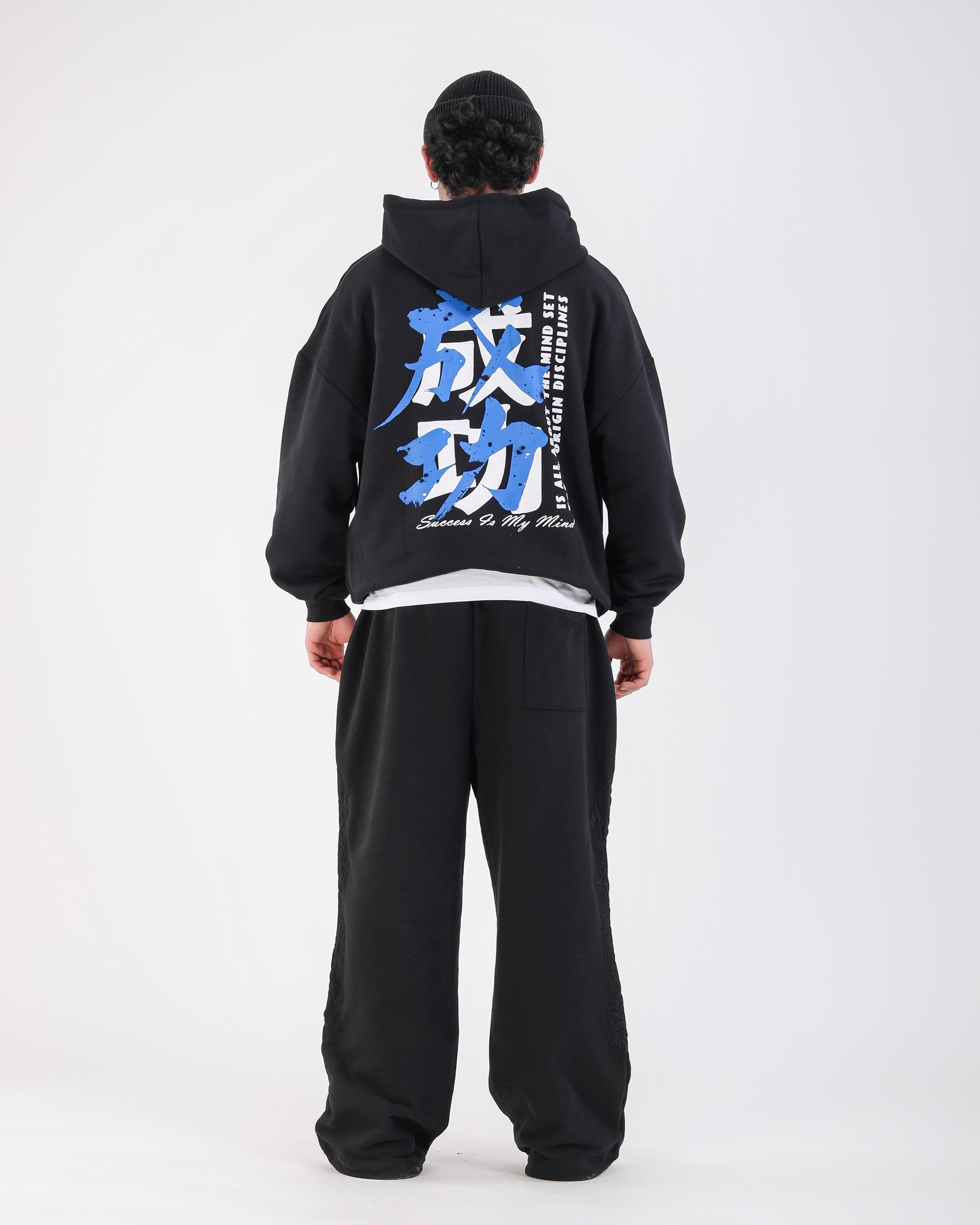 Baskılı Siyah Oversize Tokyo Hoodie
