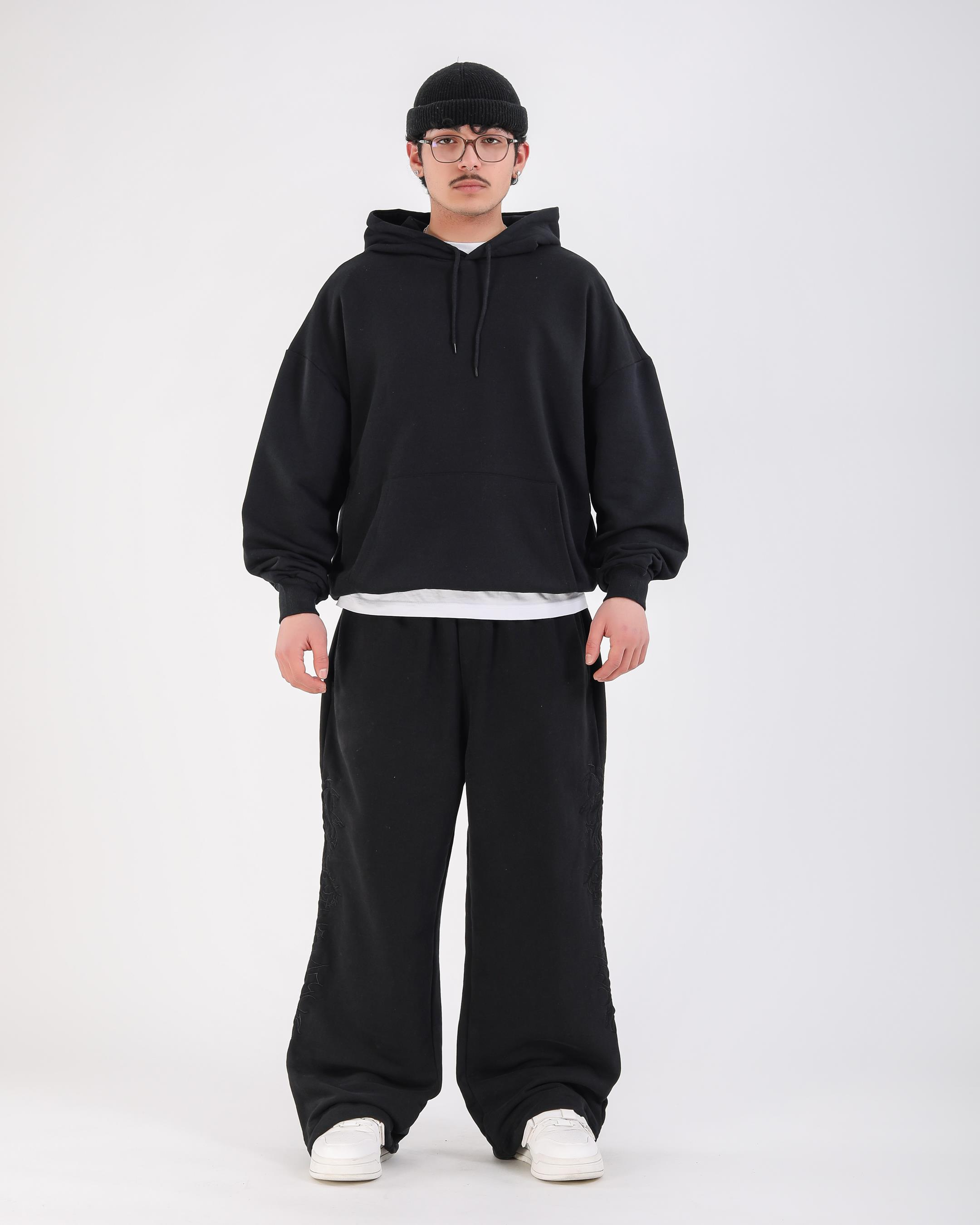 Baskılı Siyah Oversize Tokyo Hoodie