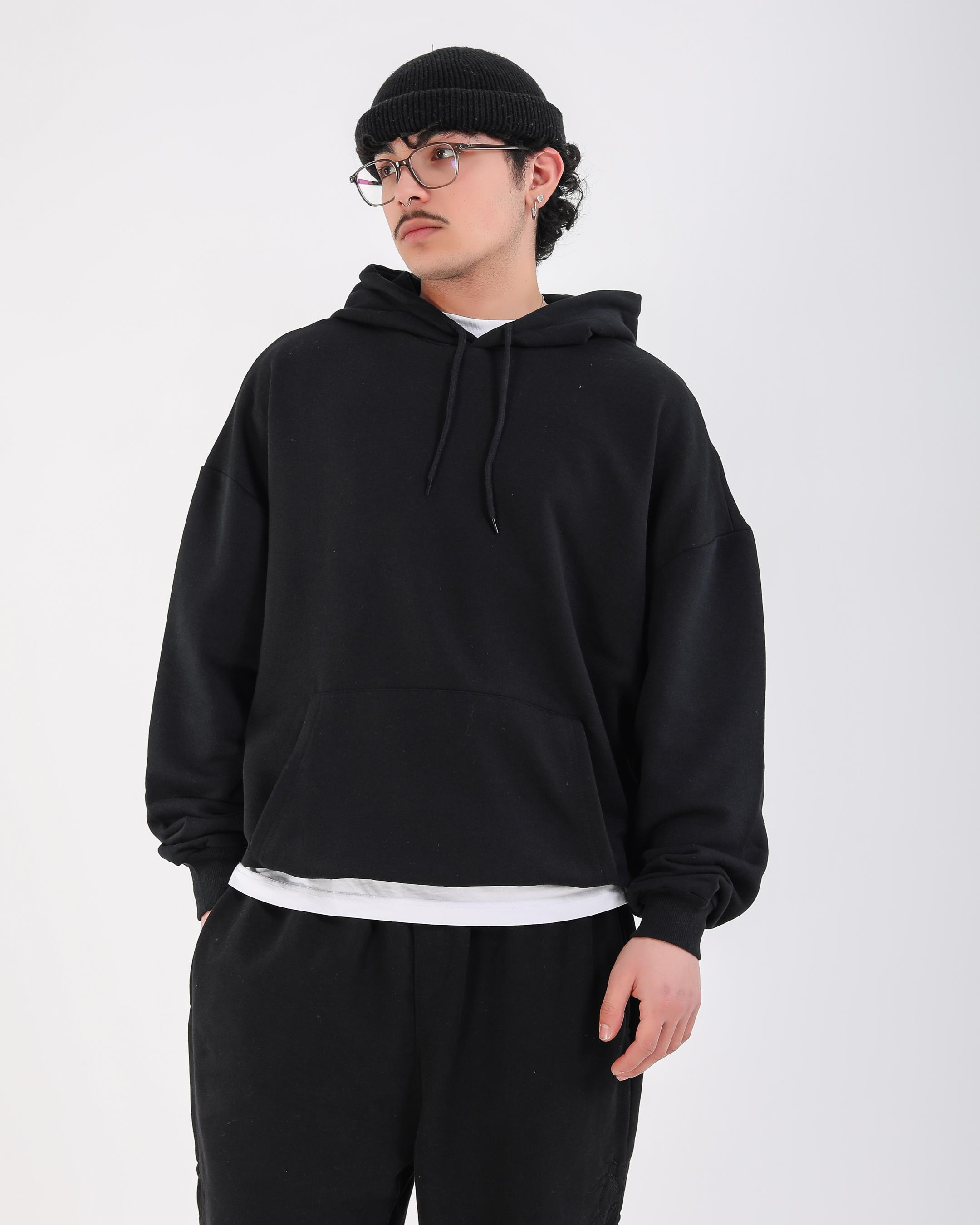 Baskılı Siyah Oversize Tokyo Hoodie