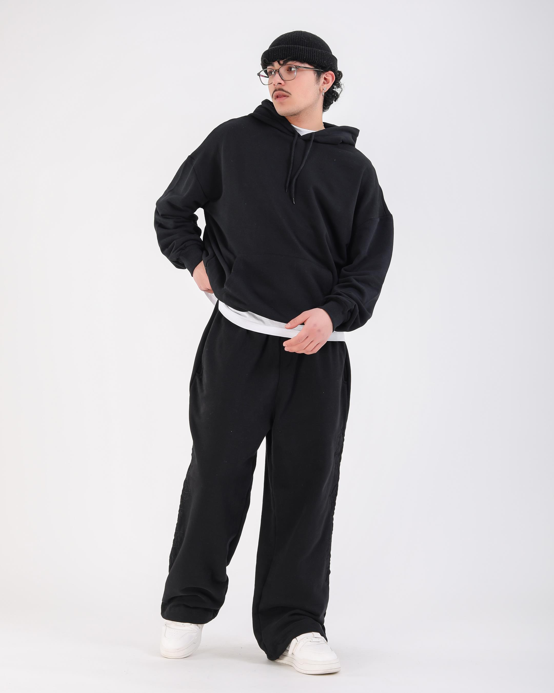 Baskılı Siyah Oversize Tokyo Hoodie