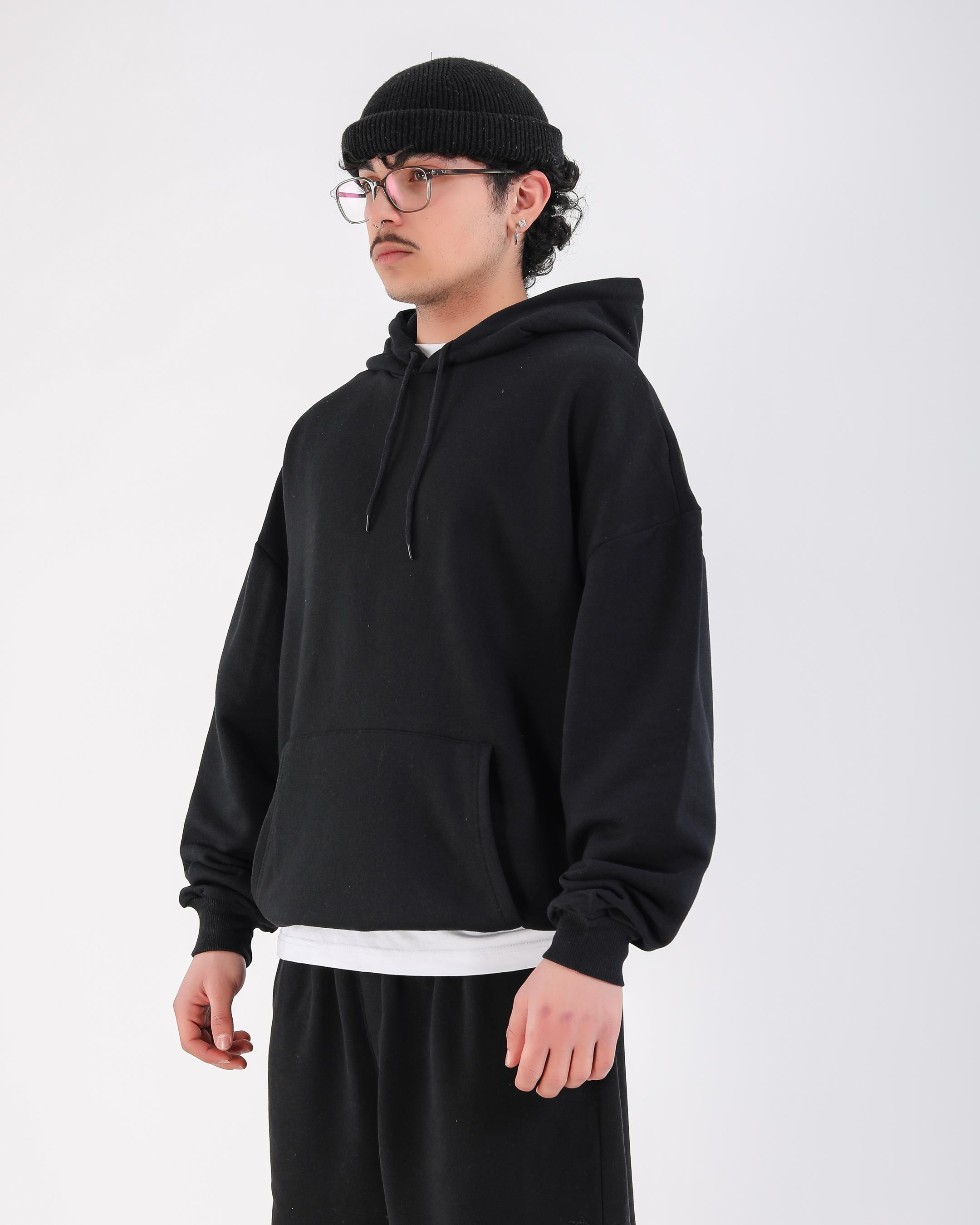 Baskılı Siyah Oversize Tokyo Hoodie