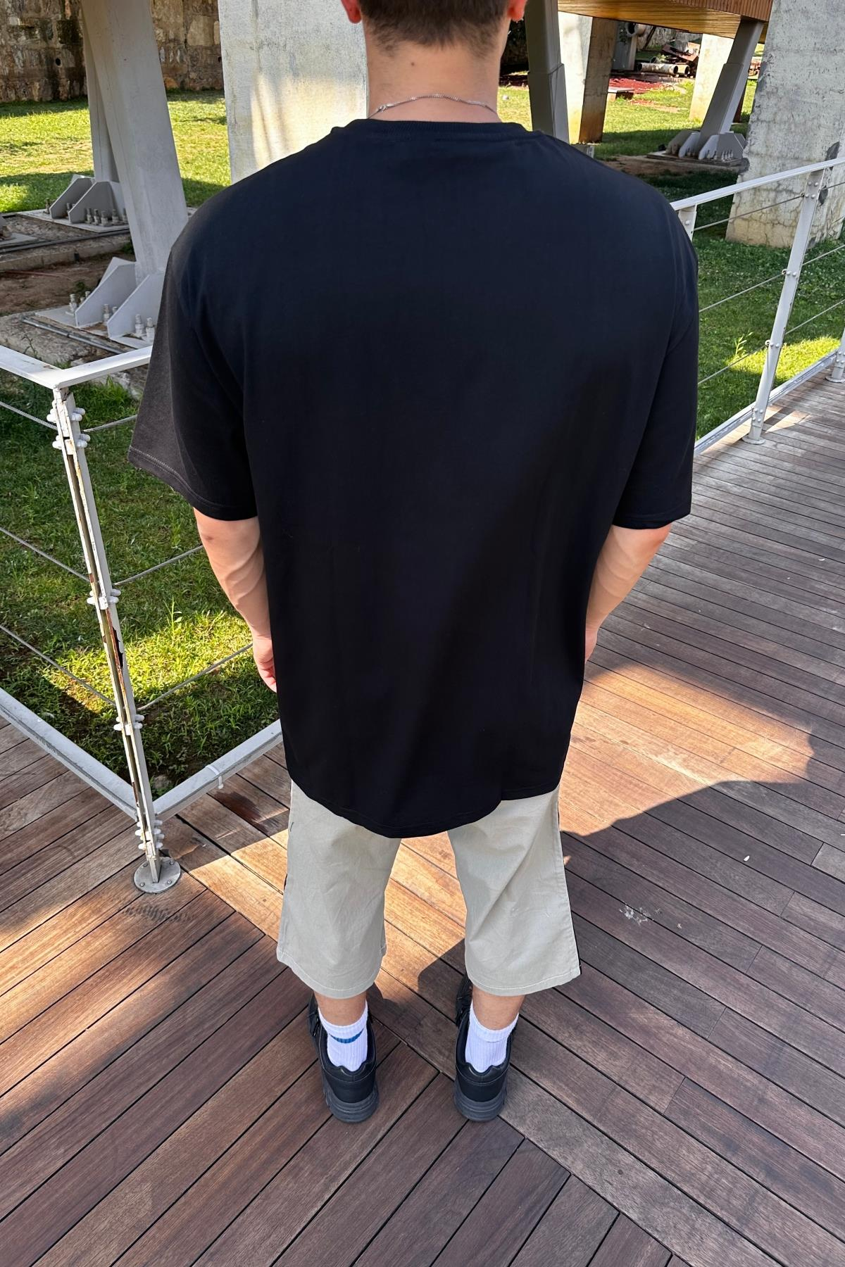 Baskılı Siyah Oversize Tshirt T1152