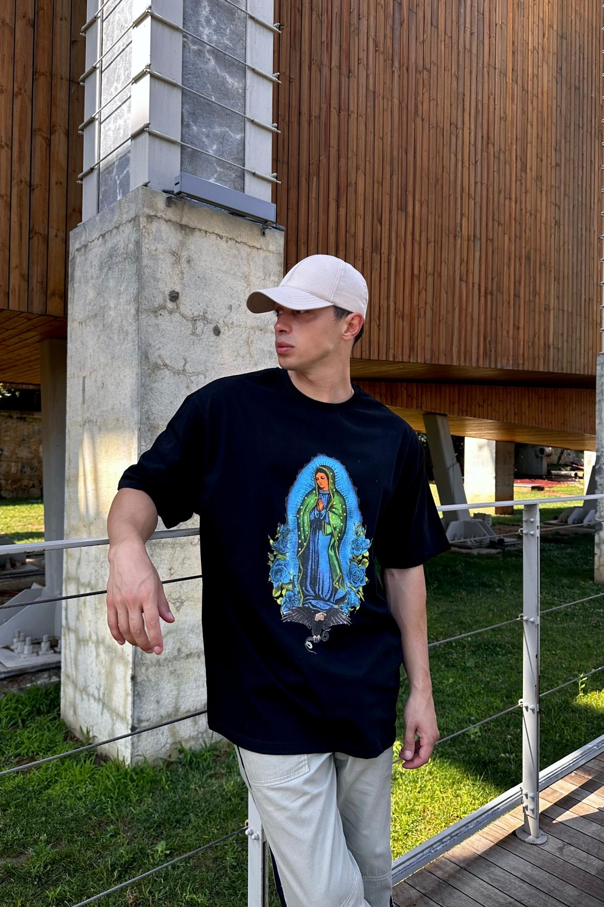 Baskılı Siyah Oversize Tshirt T1152