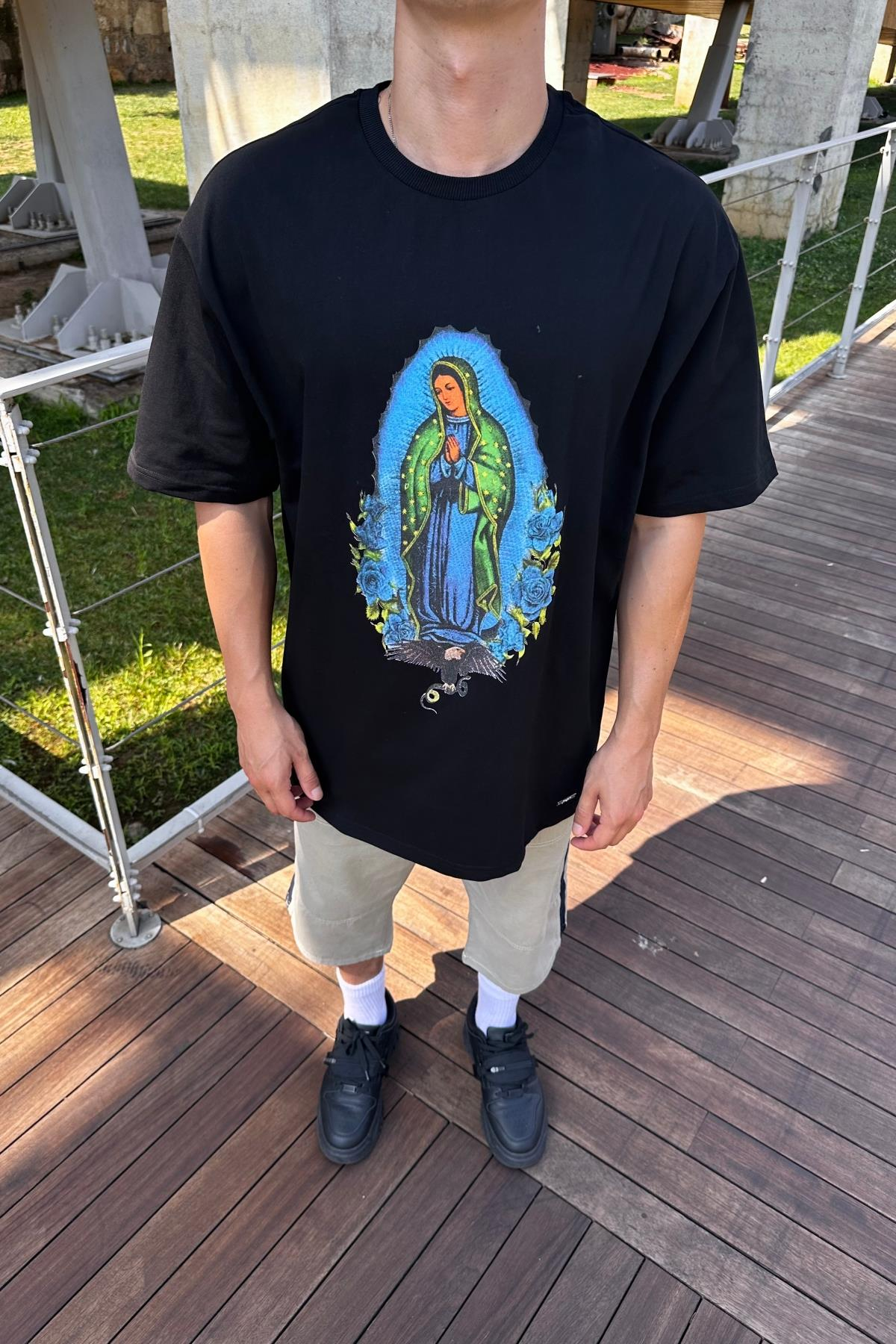 Baskılı Siyah Oversize Tshirt T1152