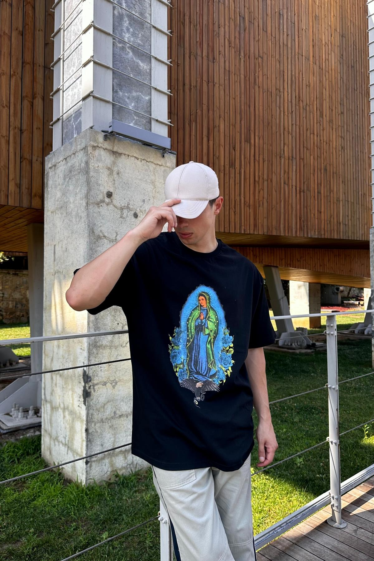 Baskılı Siyah Oversize Tshirt T1152