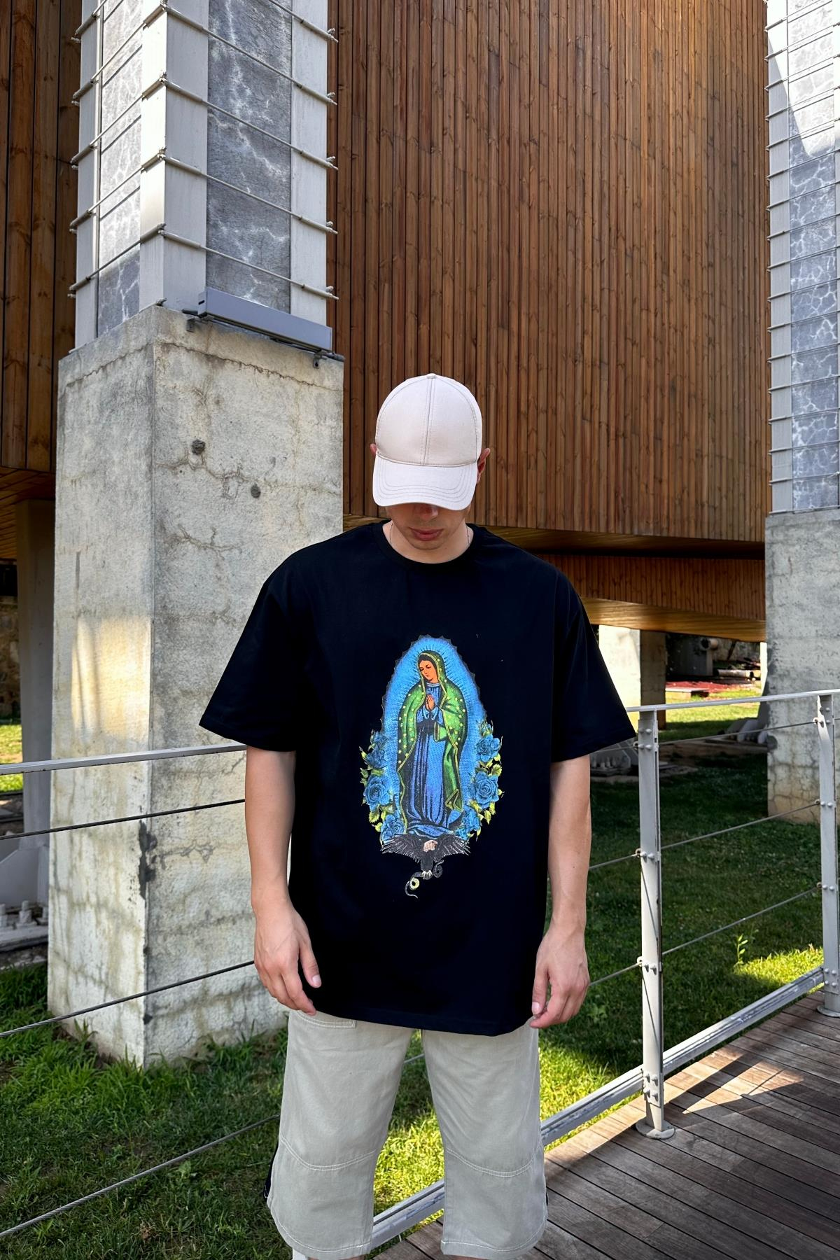 Baskılı Siyah Oversize Tshirt T1152