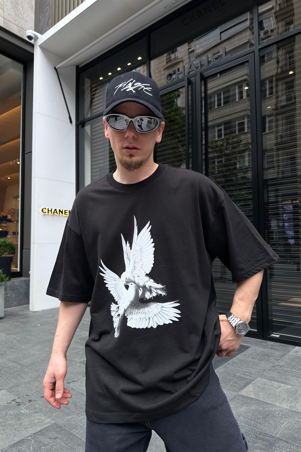 Baskılı Siyah Oversize Tshirt T729