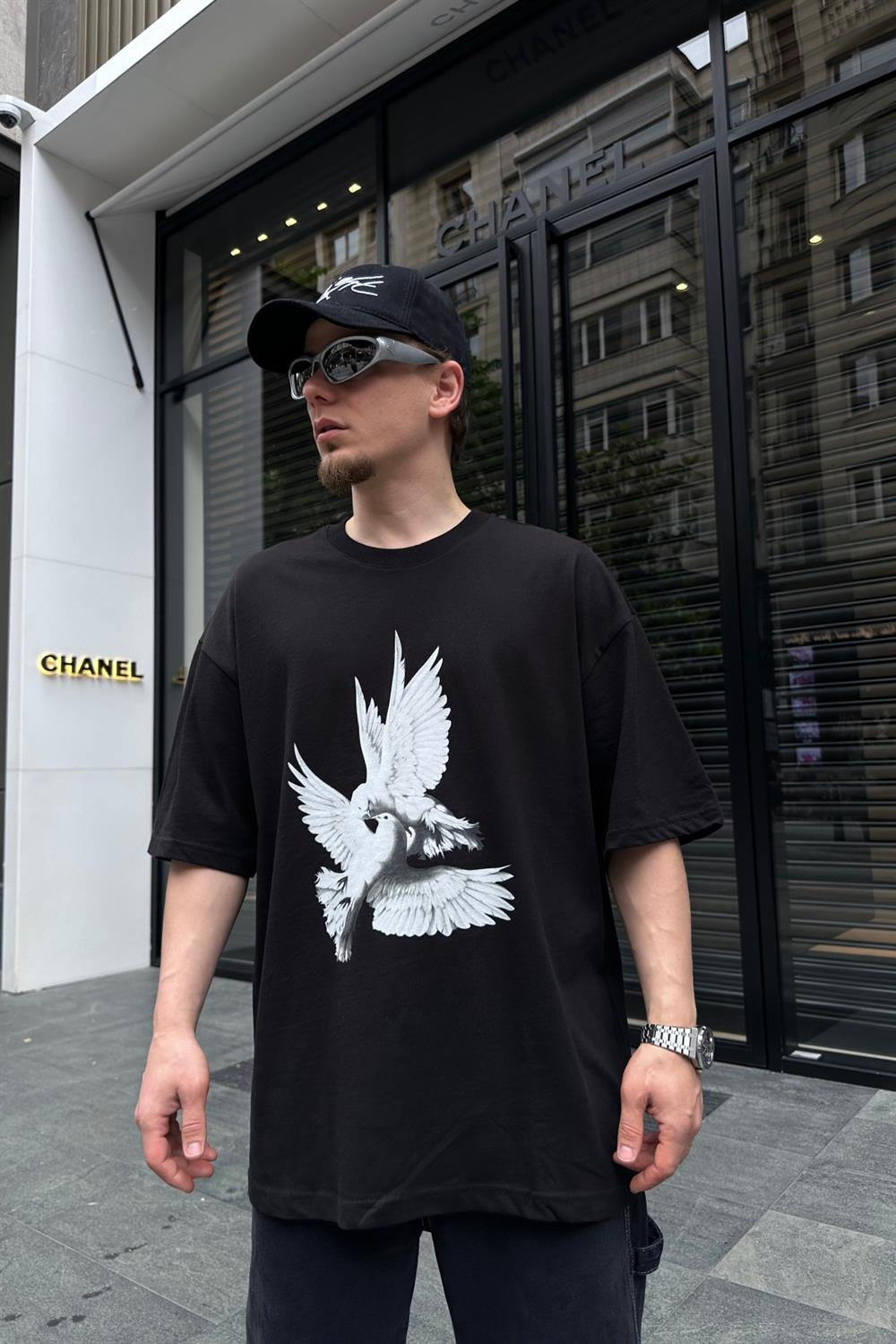 Baskılı Siyah Oversize Tshirt T729