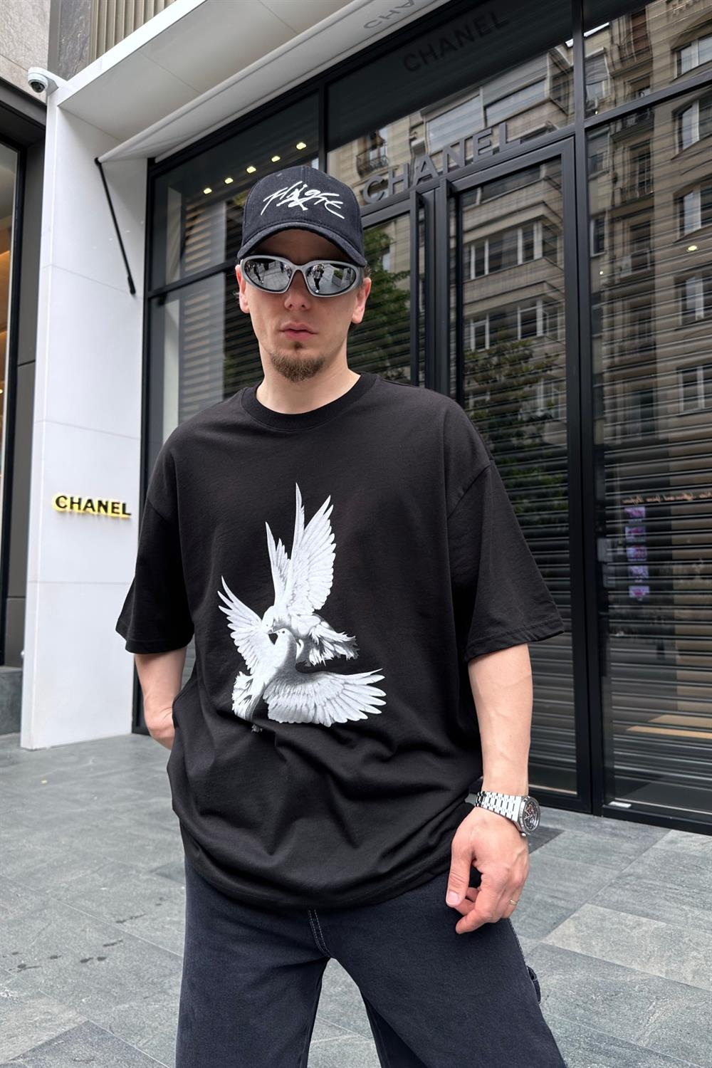Baskılı Siyah Oversize Tshirt T729