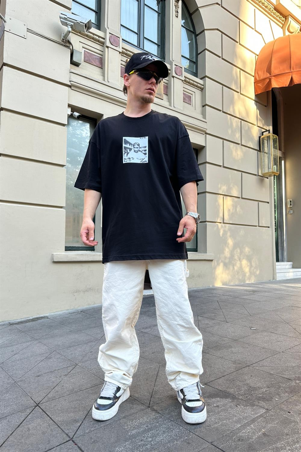 Baskılı Siyah Oversize Tshirt T859