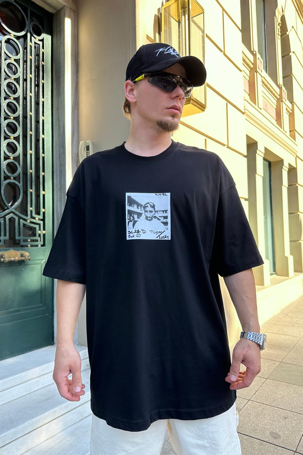 Baskılı Siyah Oversize Tshirt T859