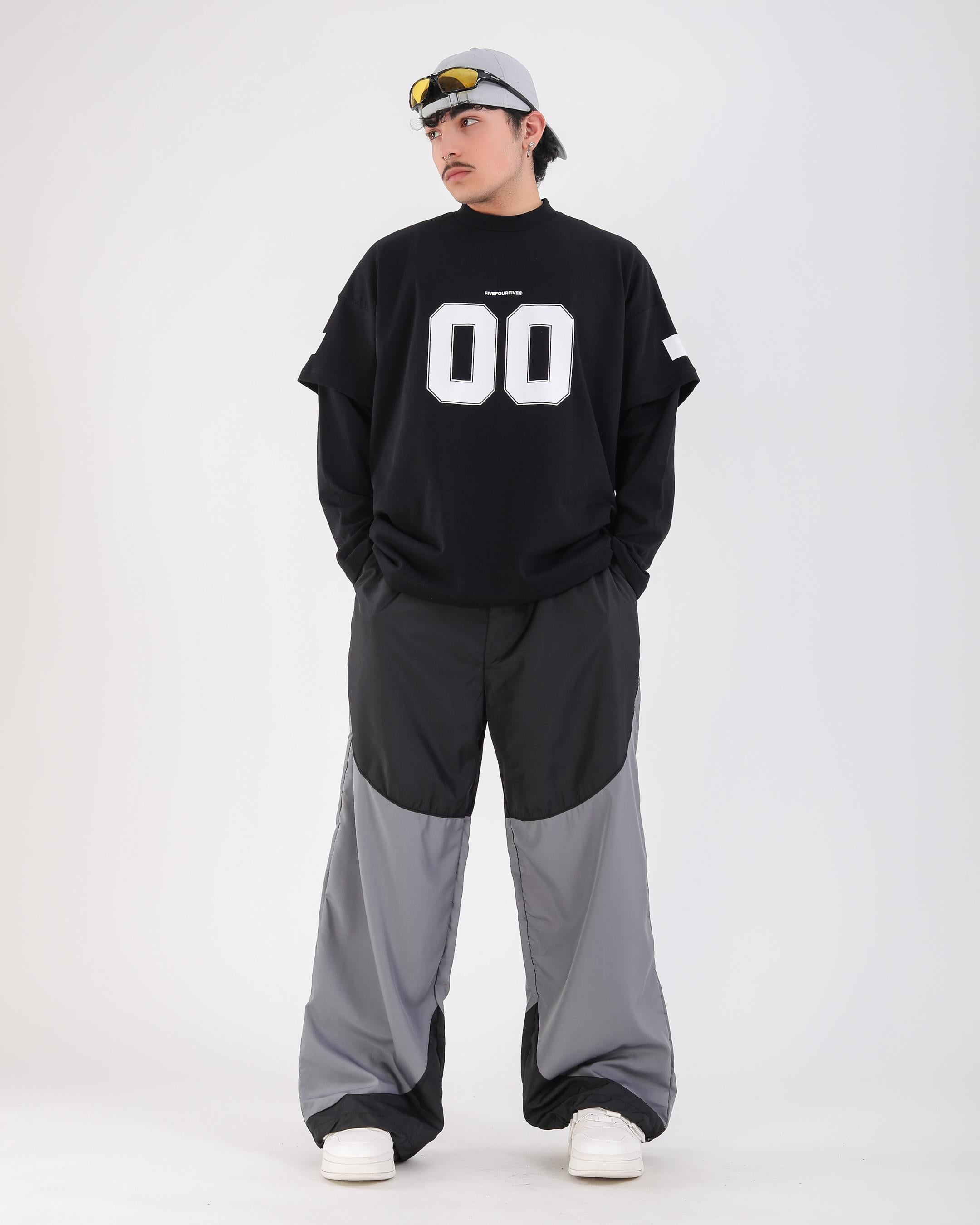 Baskılı Siyah Oversize Zero Uzun Kollu Tshirt