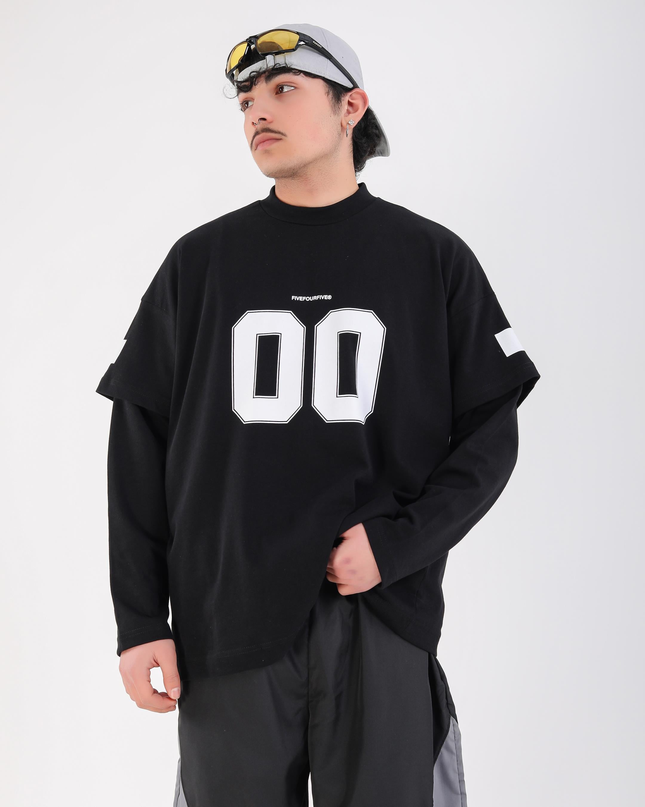 Baskılı Siyah Oversize Zero Uzun Kollu Tshirt