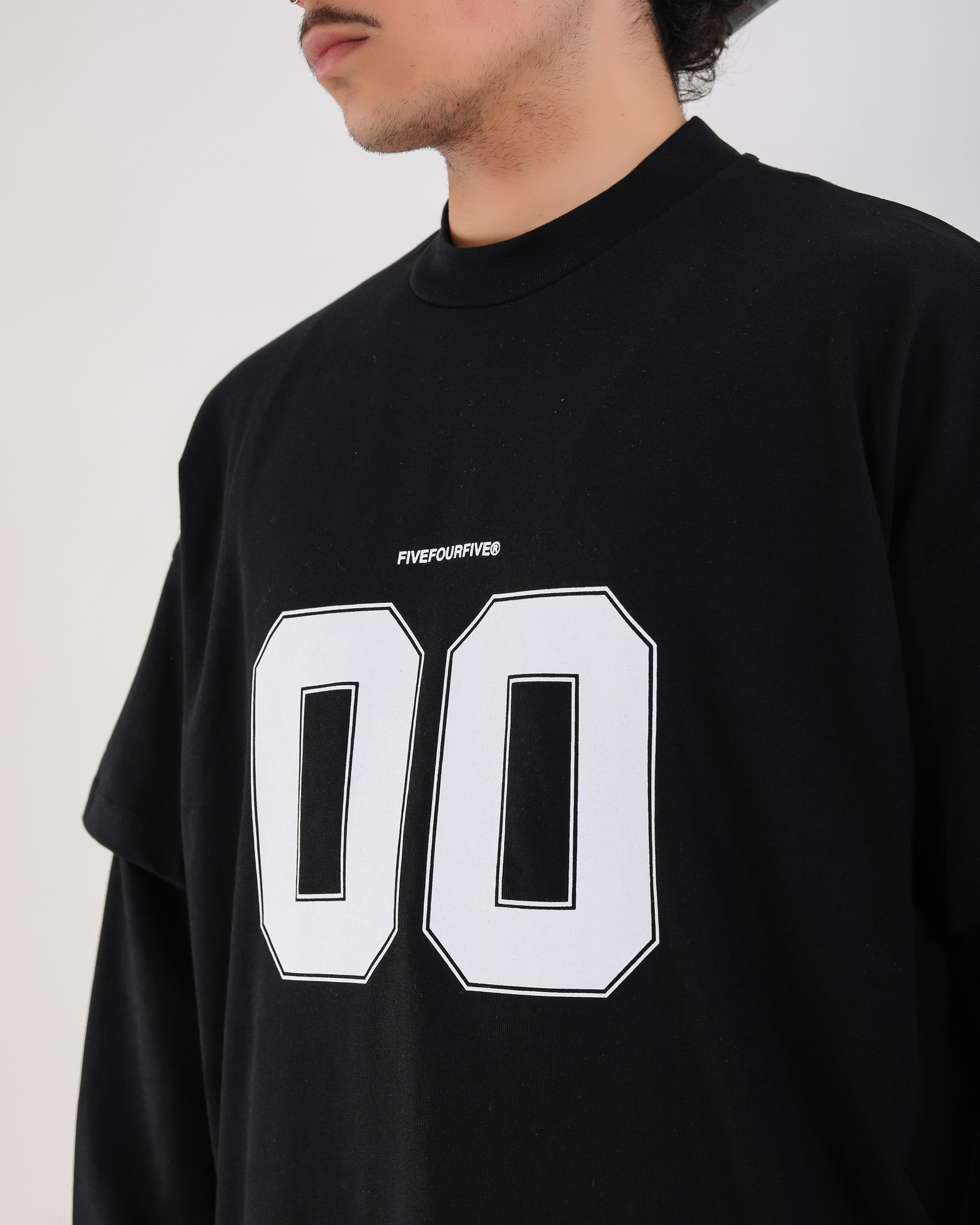 Baskılı Siyah Oversize Zero Uzun Kollu Tshirt