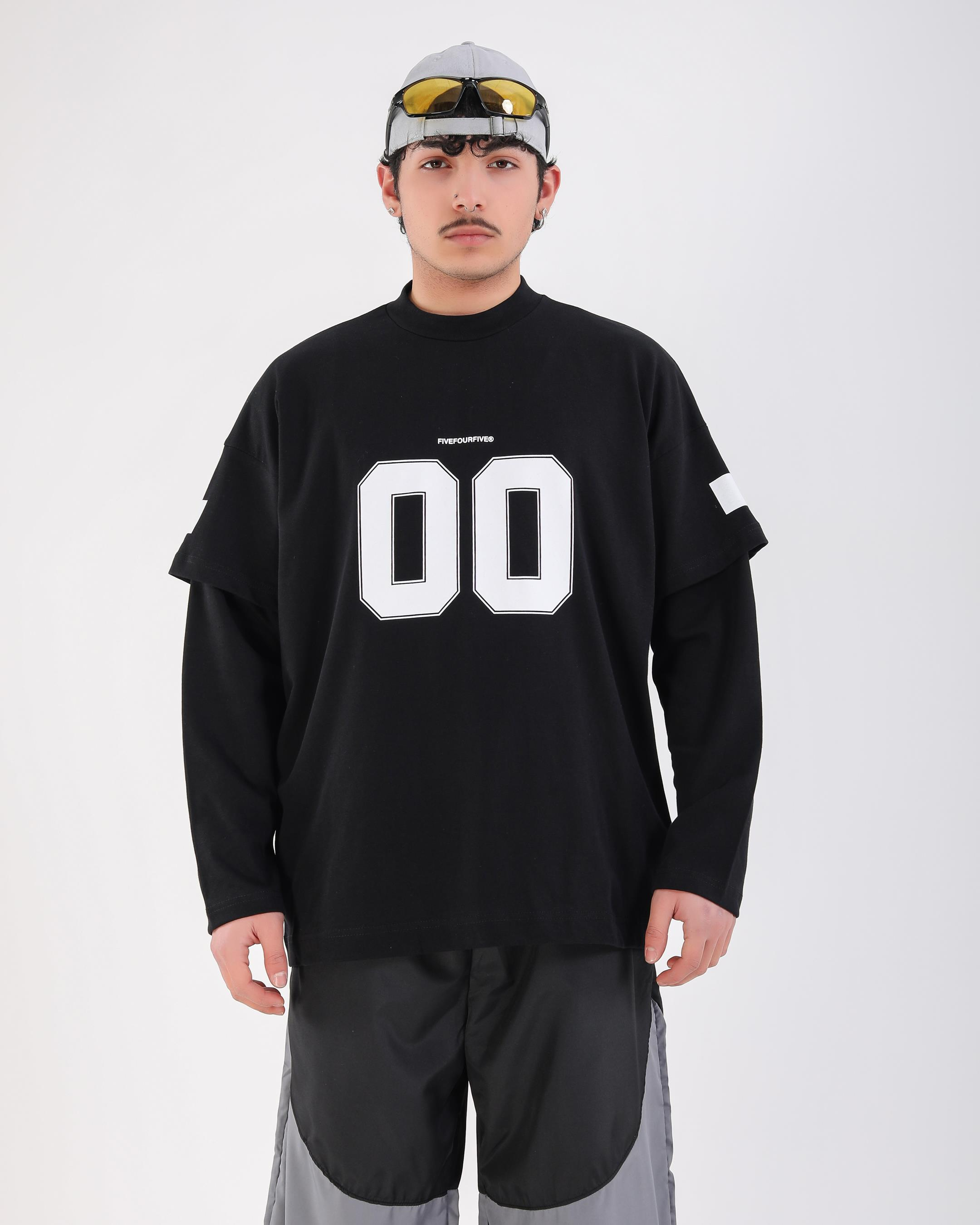 Baskılı Siyah Oversize Zero Uzun Kollu Tshirt