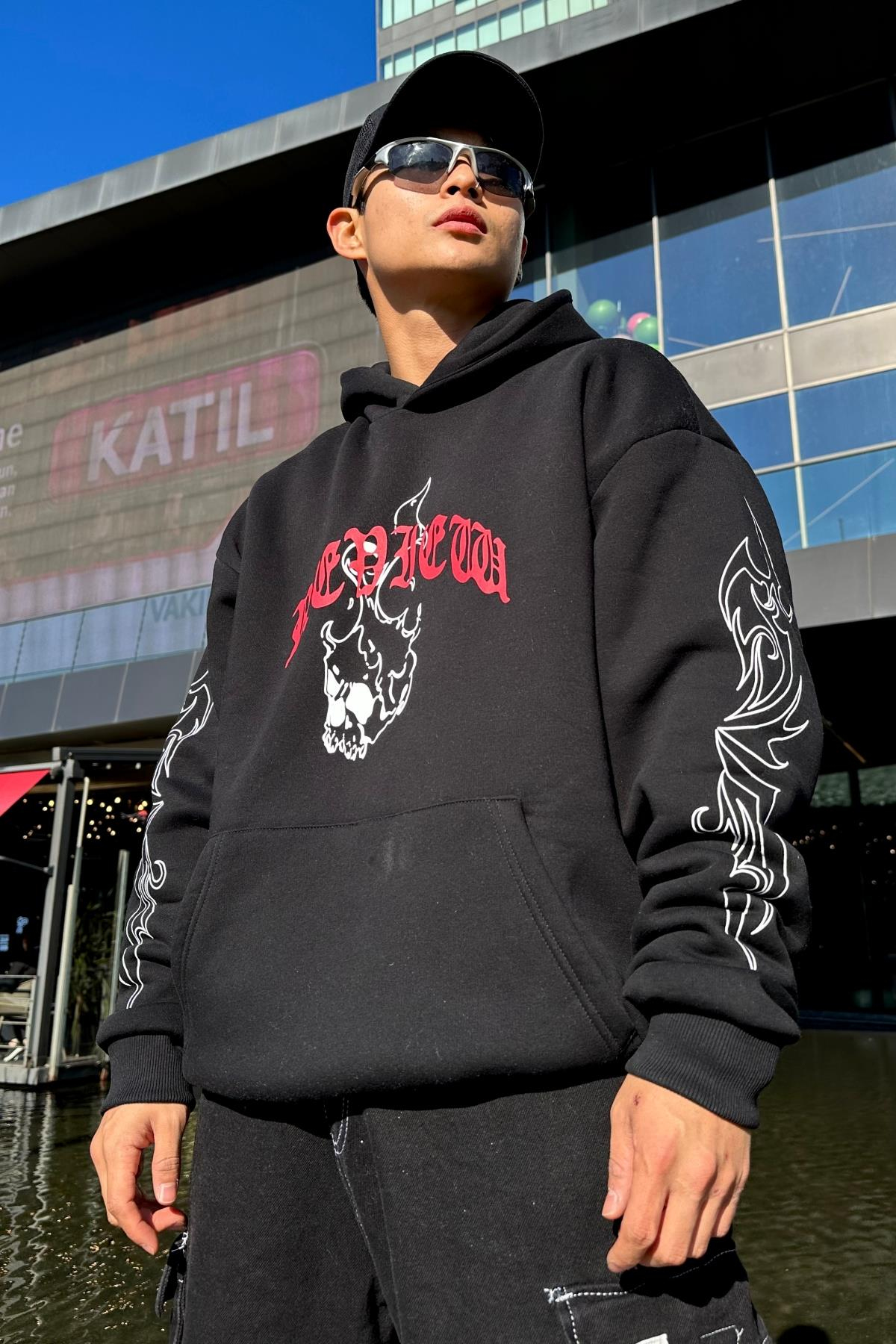 Baskılı Siyah Rv Oversize Sweatshirt SW1016