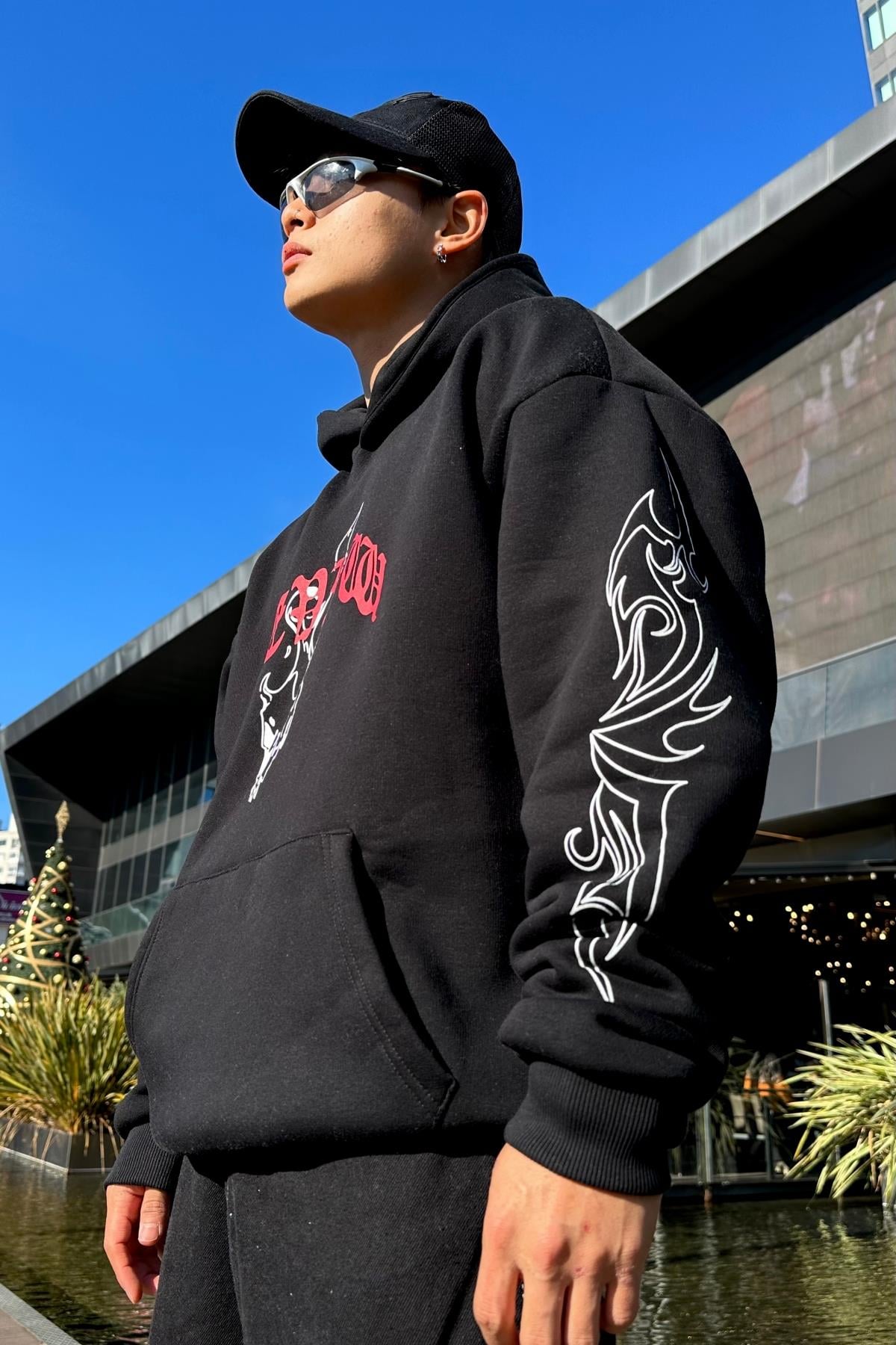 Baskılı Siyah Rv Oversize Sweatshirt SW1016