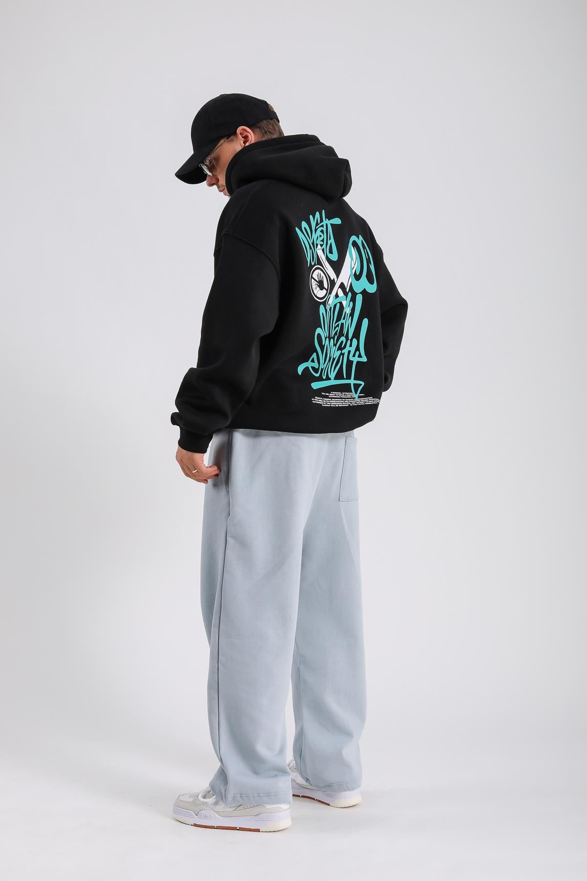 Baskılı Siyah Society Oversize Sweatshirt SW1137