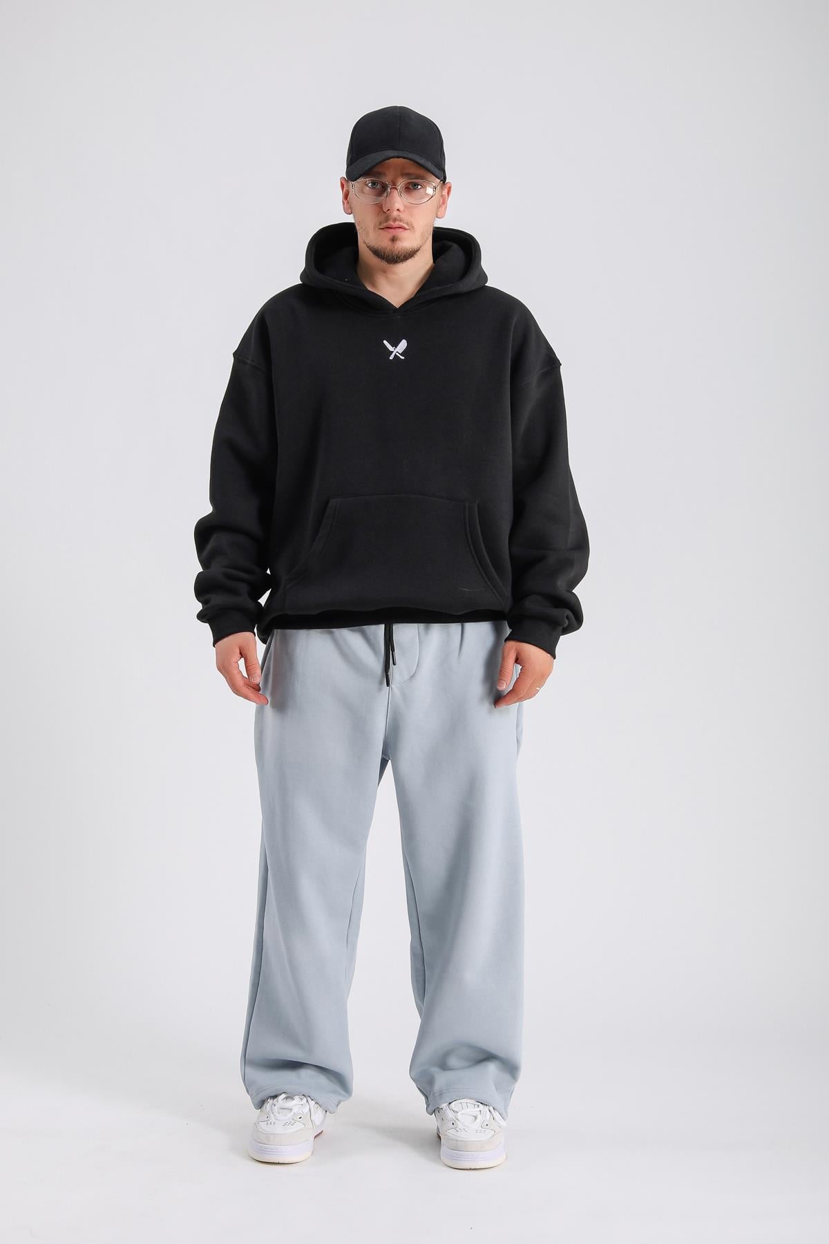 Baskılı Siyah Society Oversize Sweatshirt SW1137