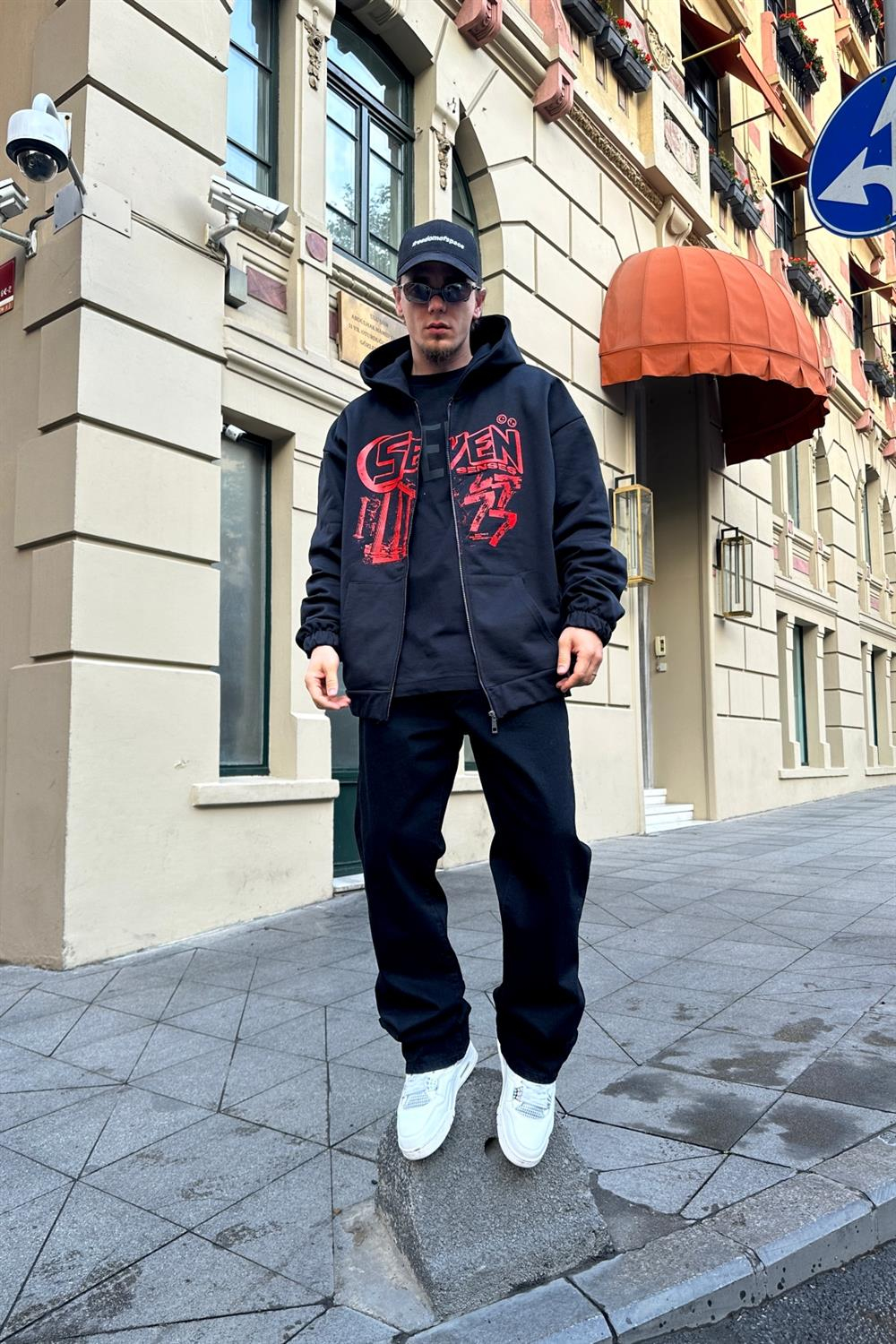 Baskılı Siyah Zipper Oversize Sweatshirt SW919