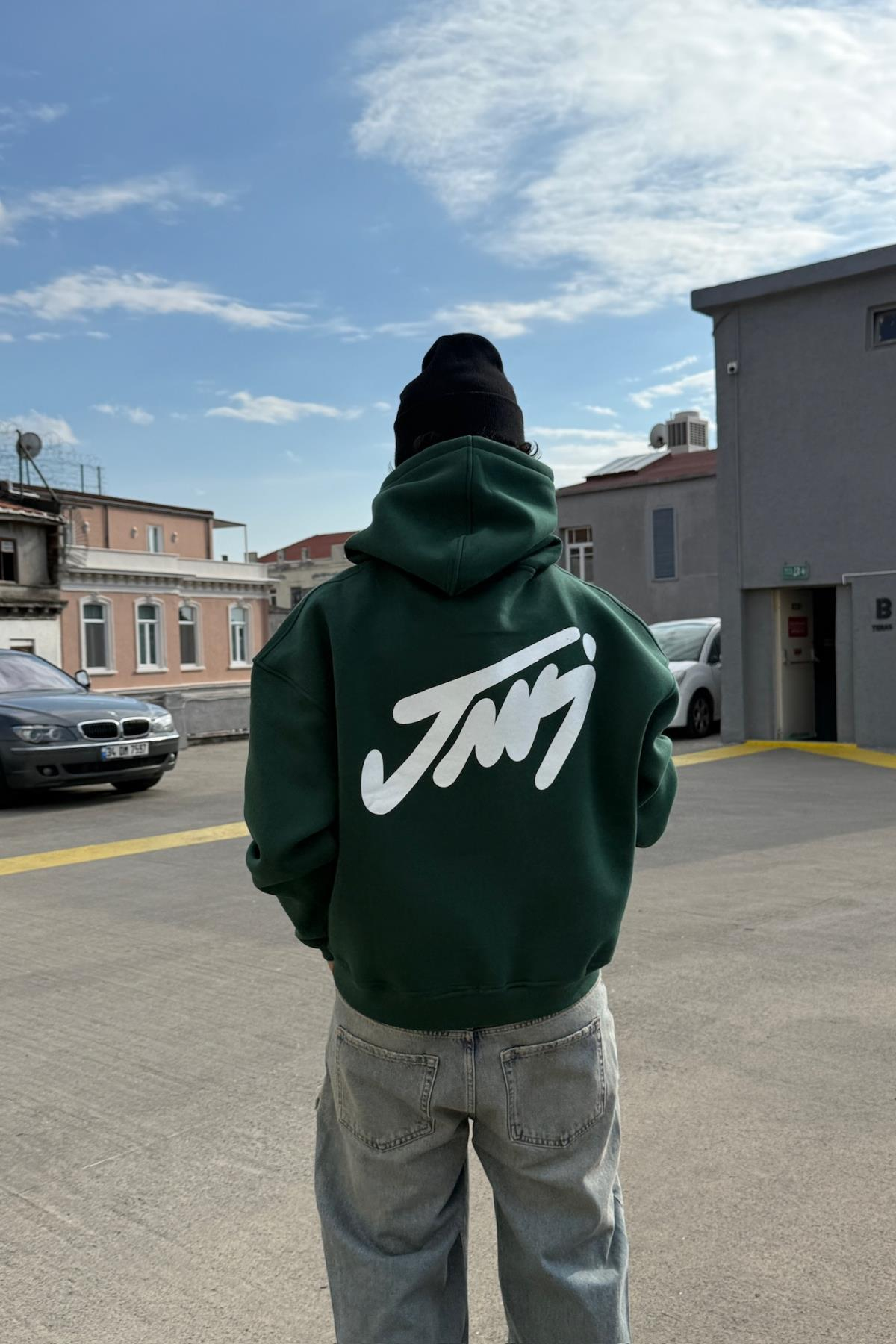 Baskılı Yeşil Oversize Hoodie JC01