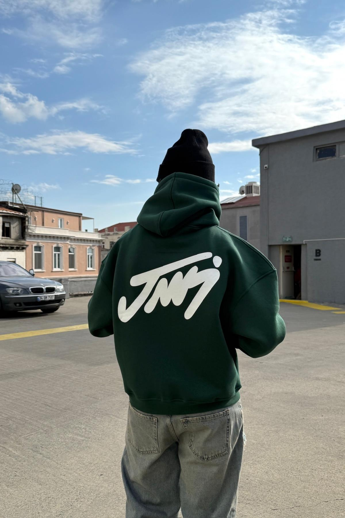 Baskılı Yeşil Oversize Hoodie JC01