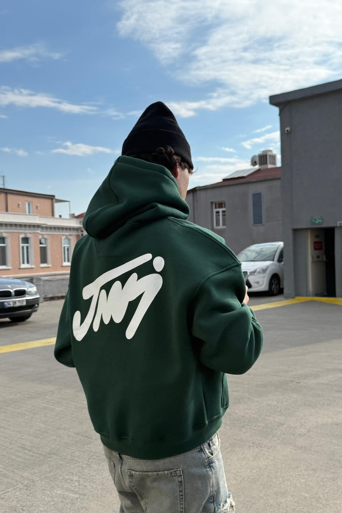 Baskılı Yeşil Oversize Hoodie JC01